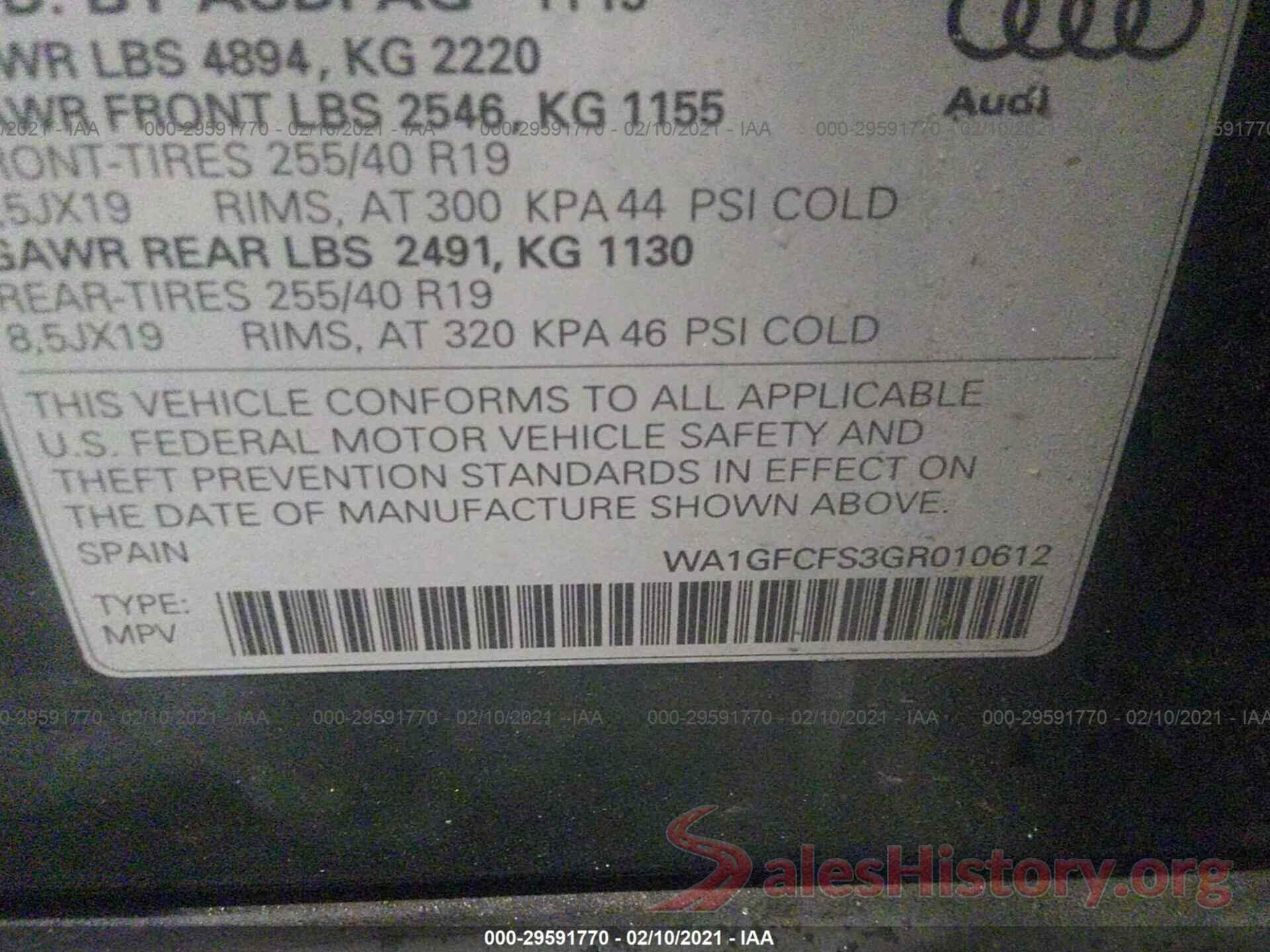 WA1GFCFS3GR010612 2016 AUDI Q3