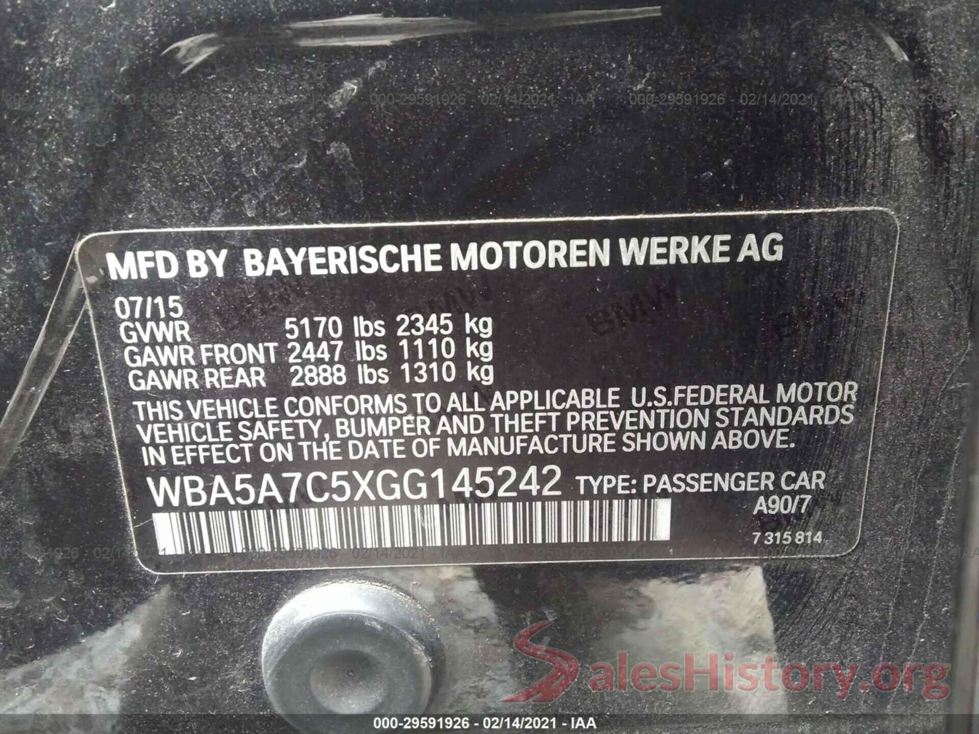 WBA5A7C5XGG145242 2016 BMW 5 SERIES