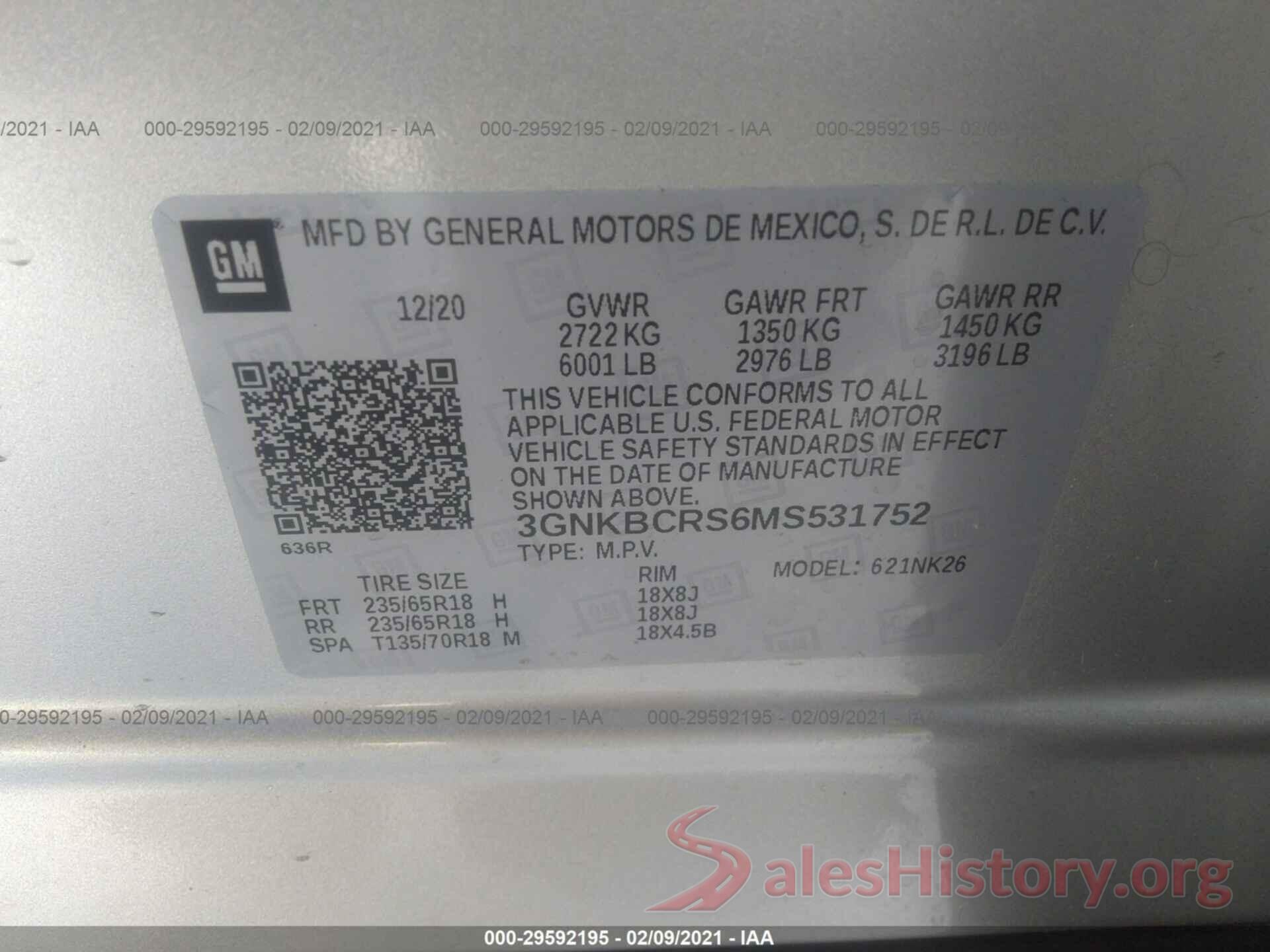 3GNKBCRS6MS531752 2021 CHEVROLET BLAZER