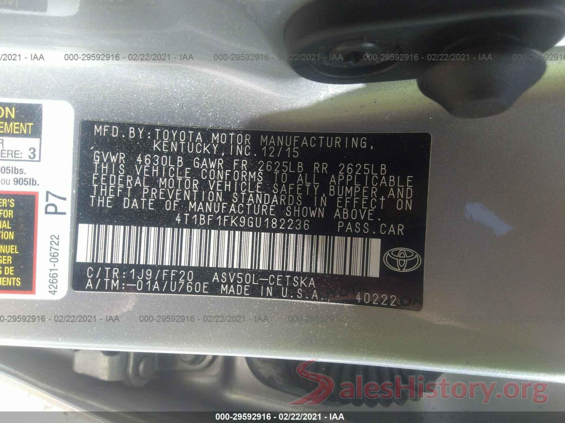 4T1BF1FK9GU182236 2016 TOYOTA CAMRY