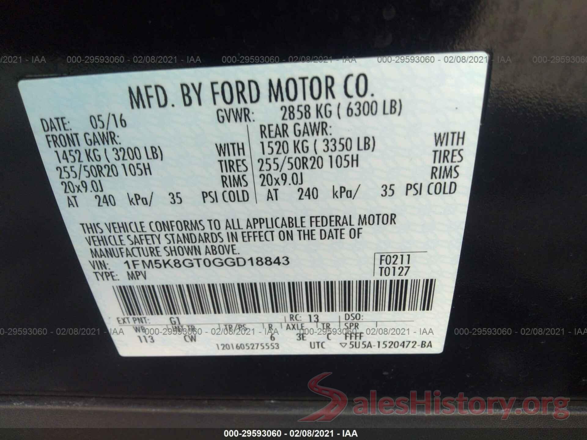 1FM5K8GT0GGD18843 2016 FORD EXPLORER