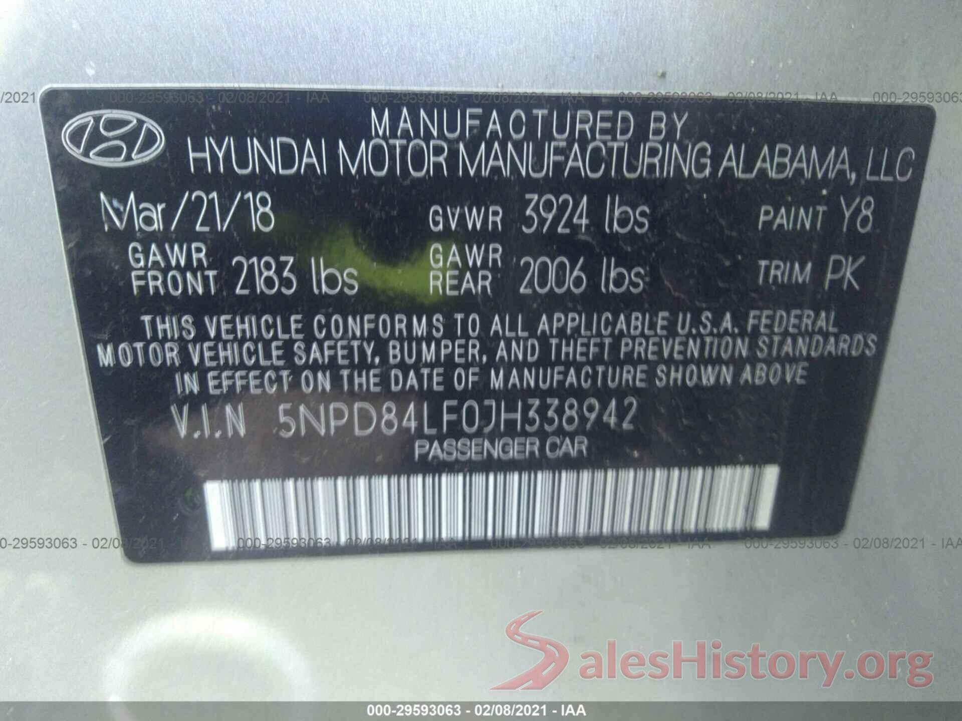 5NPD84LF0JH338942 2018 HYUNDAI ELANTRA