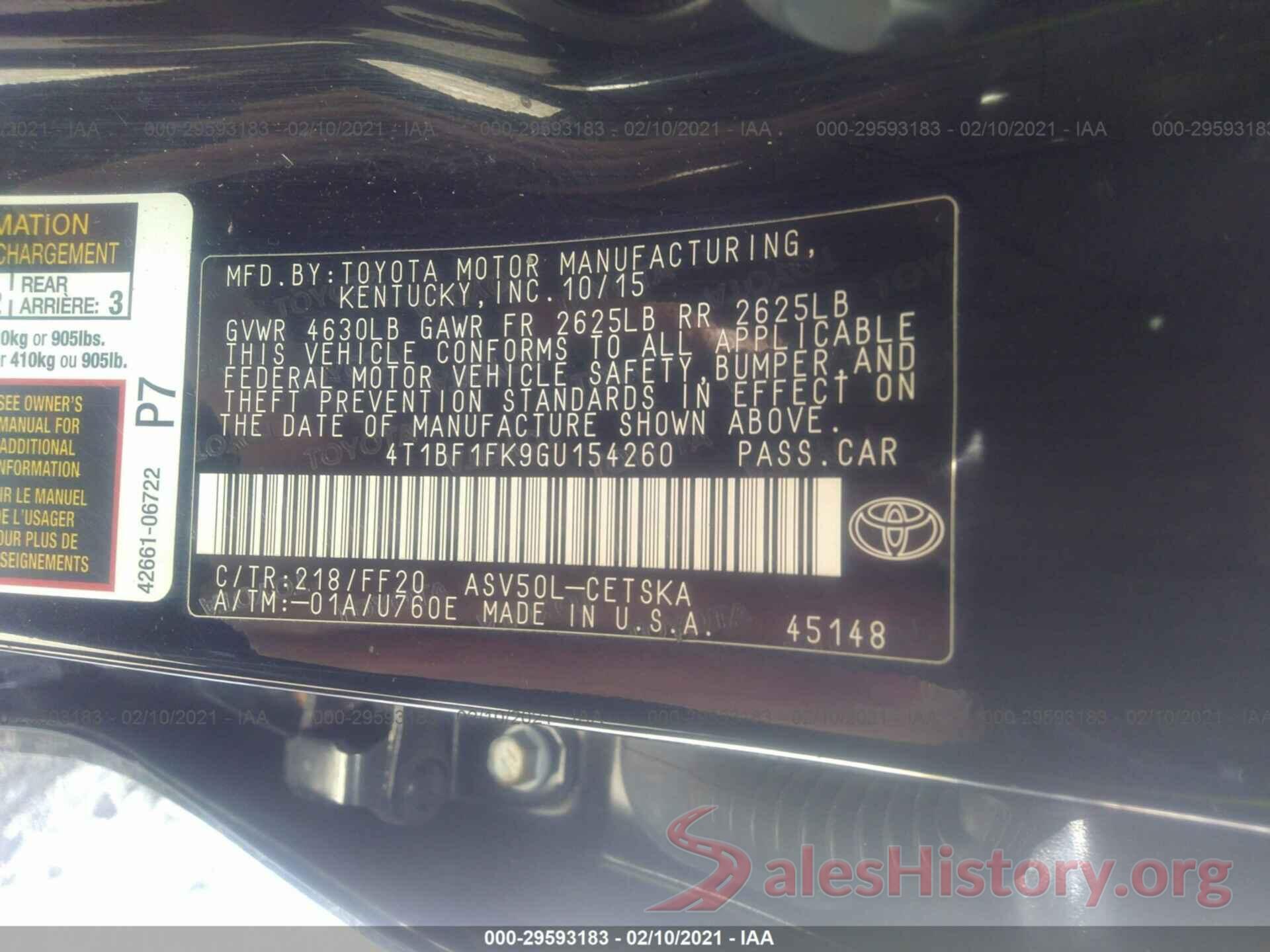 4T1BF1FK9GU154260 2016 TOYOTA CAMRY