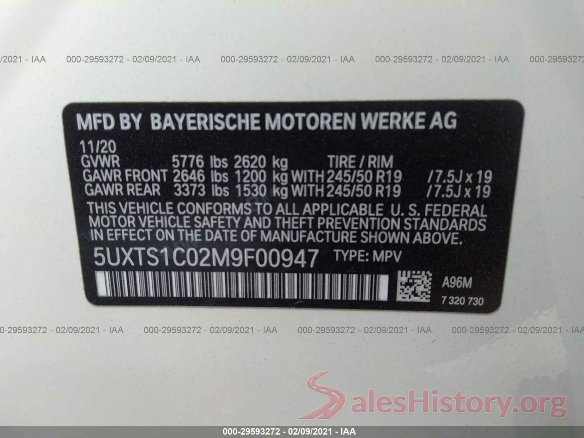 5UXTS1C02M9F00947 2021 BMW X3