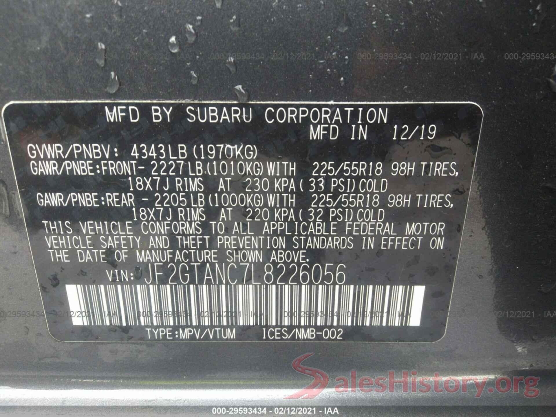 JF2GTANC7L8226056 2020 SUBARU CROSSTREK