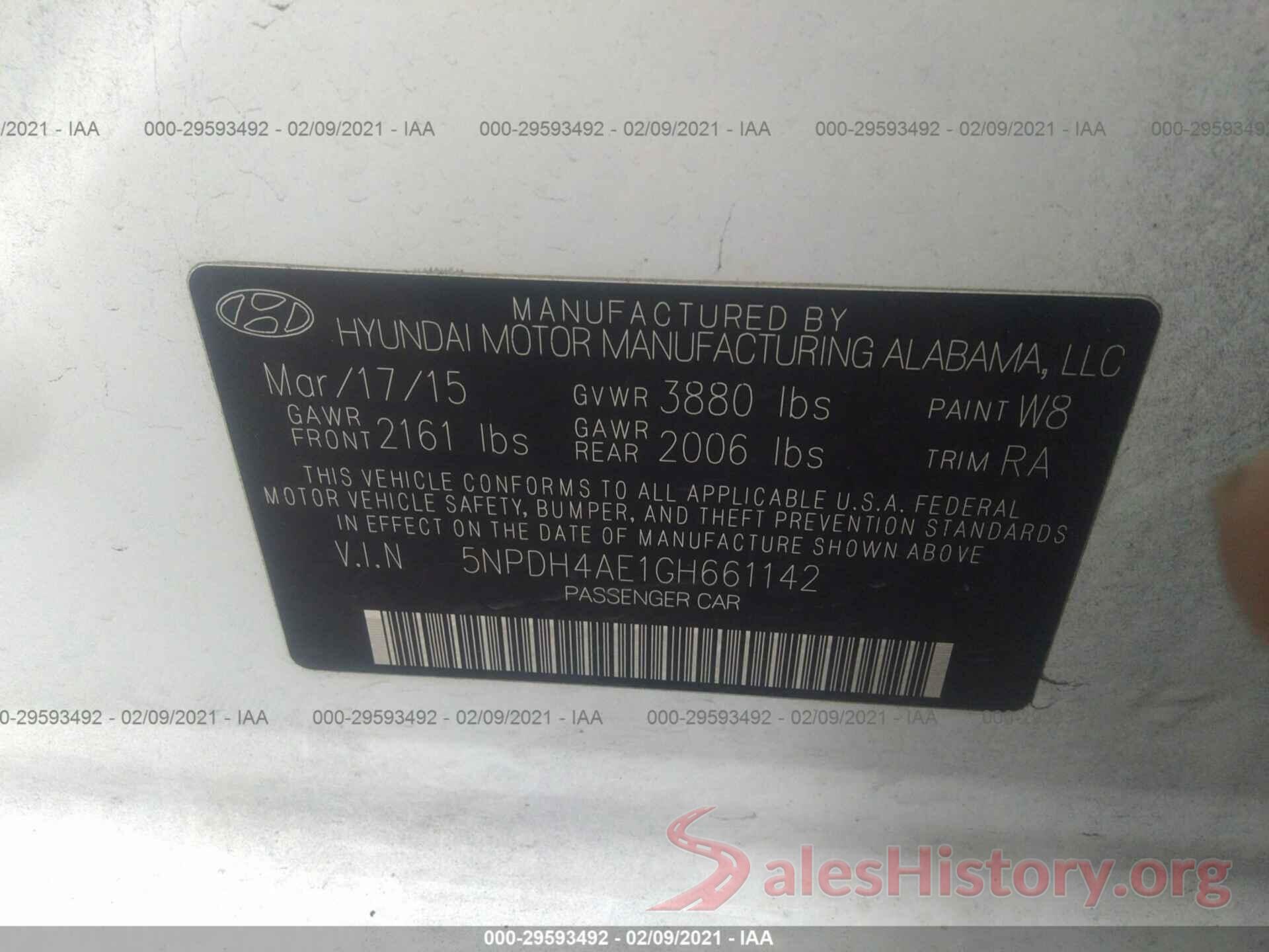 5NPDH4AE1GH661142 2016 HYUNDAI ELANTRA