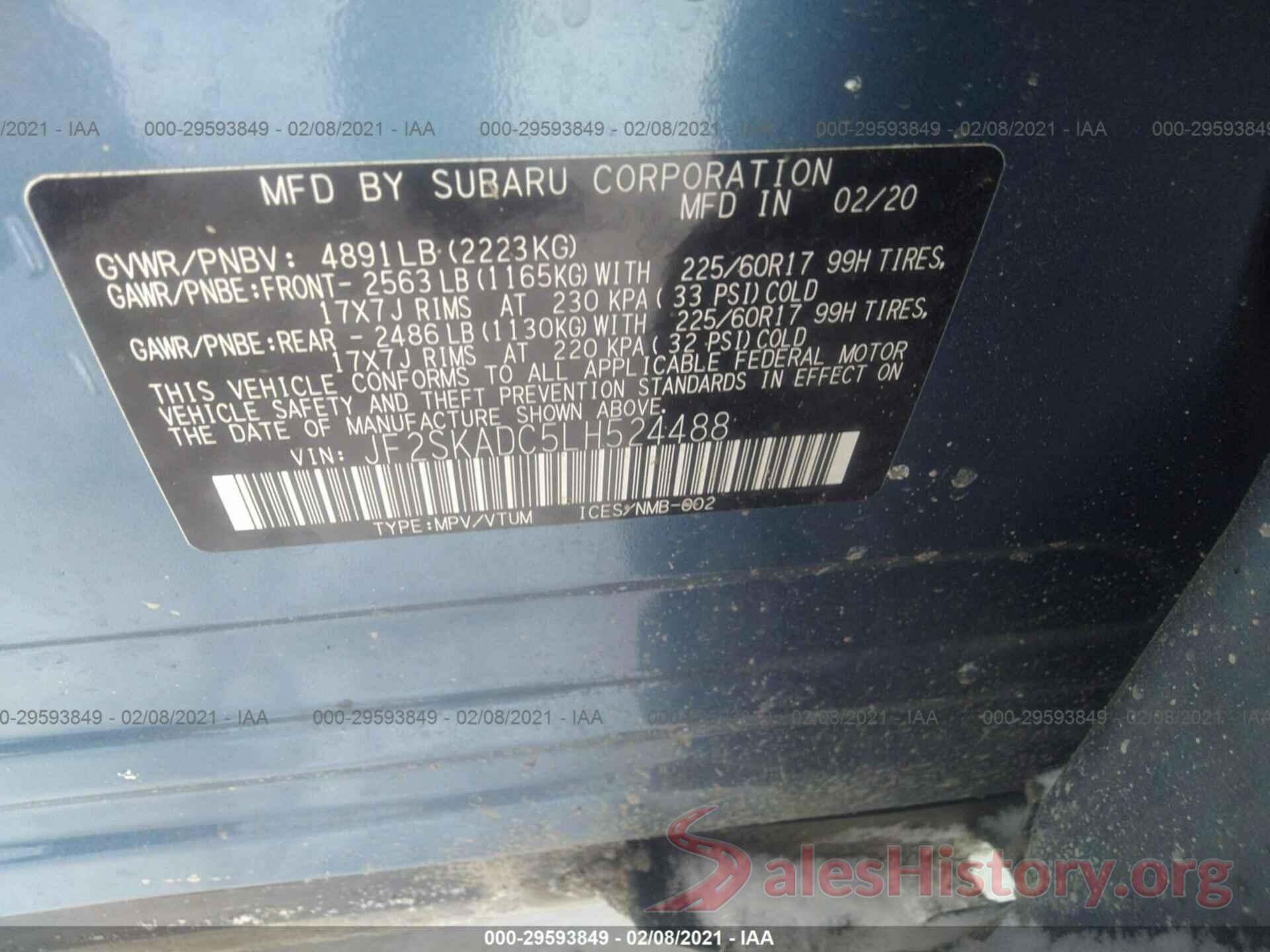 JF2SKADC5LH524488 2020 SUBARU FORESTER