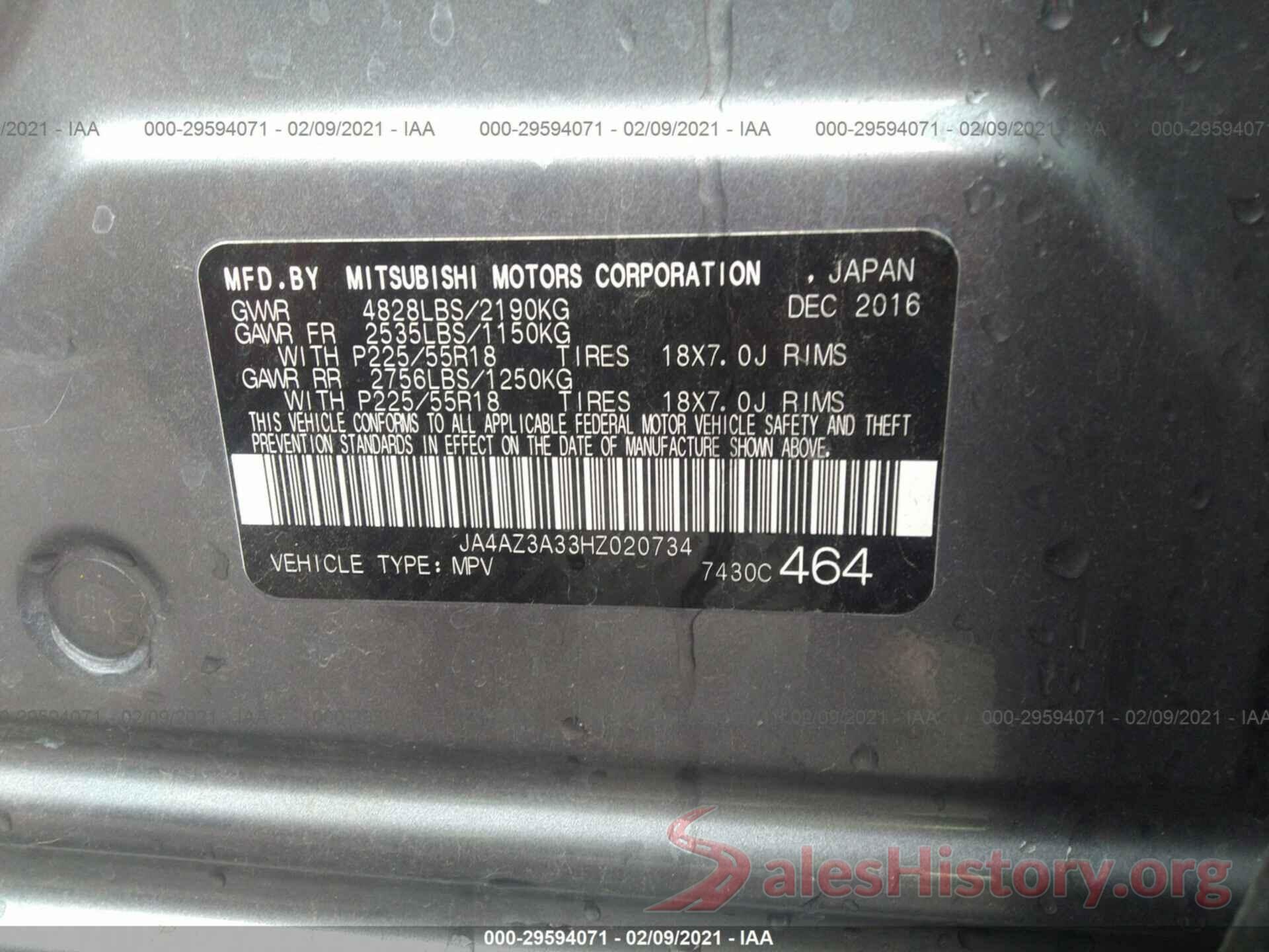 JA4AZ3A33HZ020734 2017 MITSUBISHI OUTLANDER