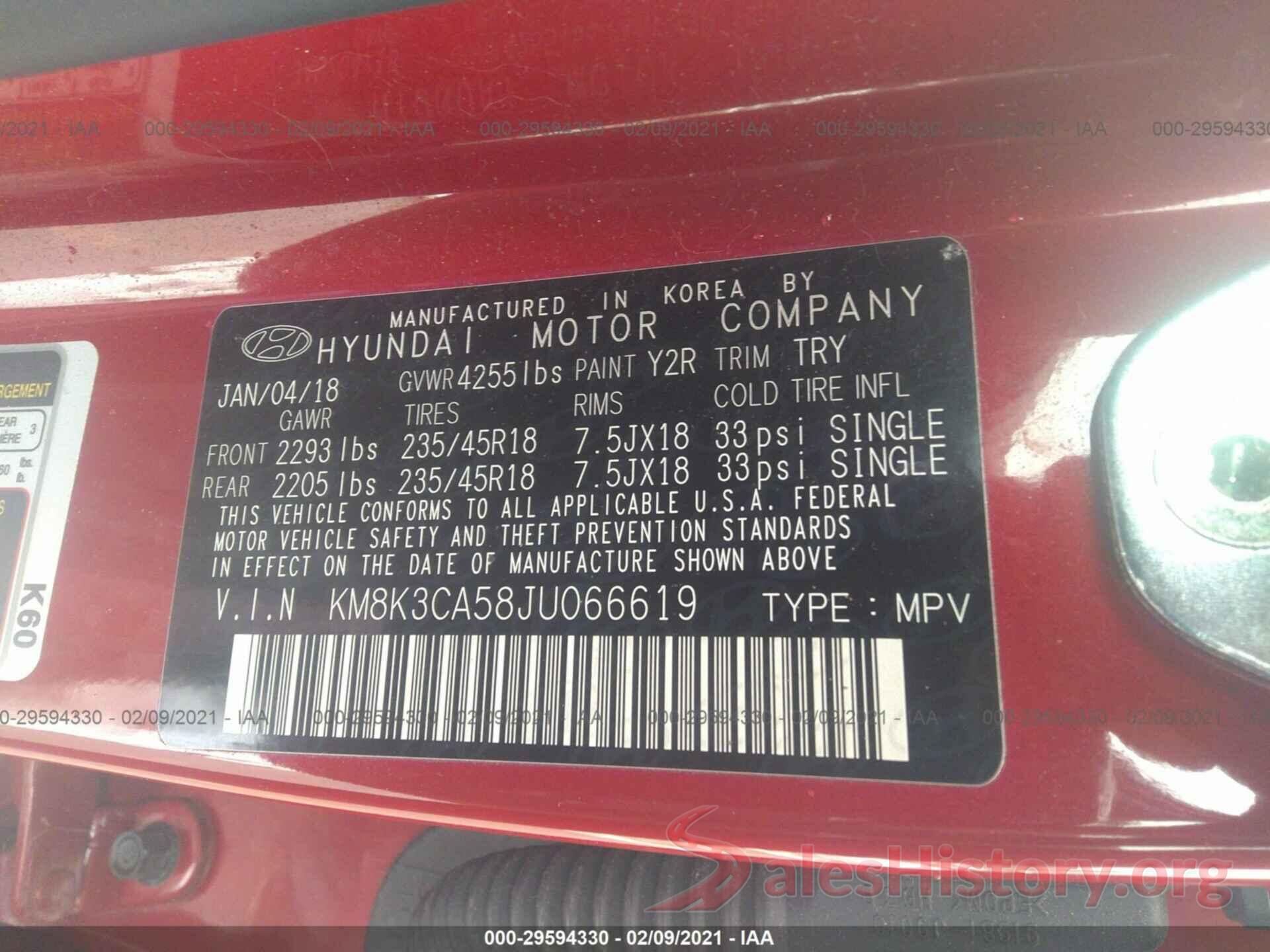 KM8K3CA58JU066619 2018 HYUNDAI KONA