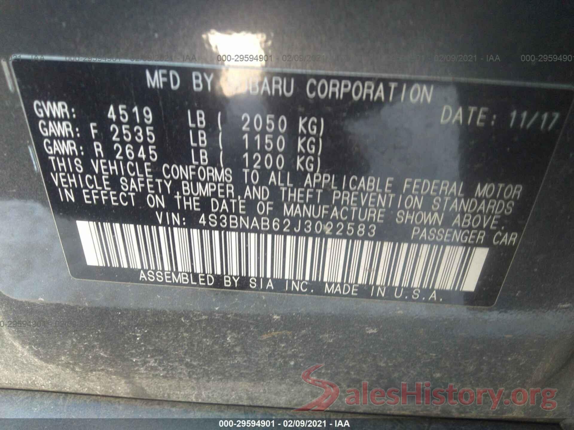 4S3BNAB62J3022583 2018 SUBARU LEGACY