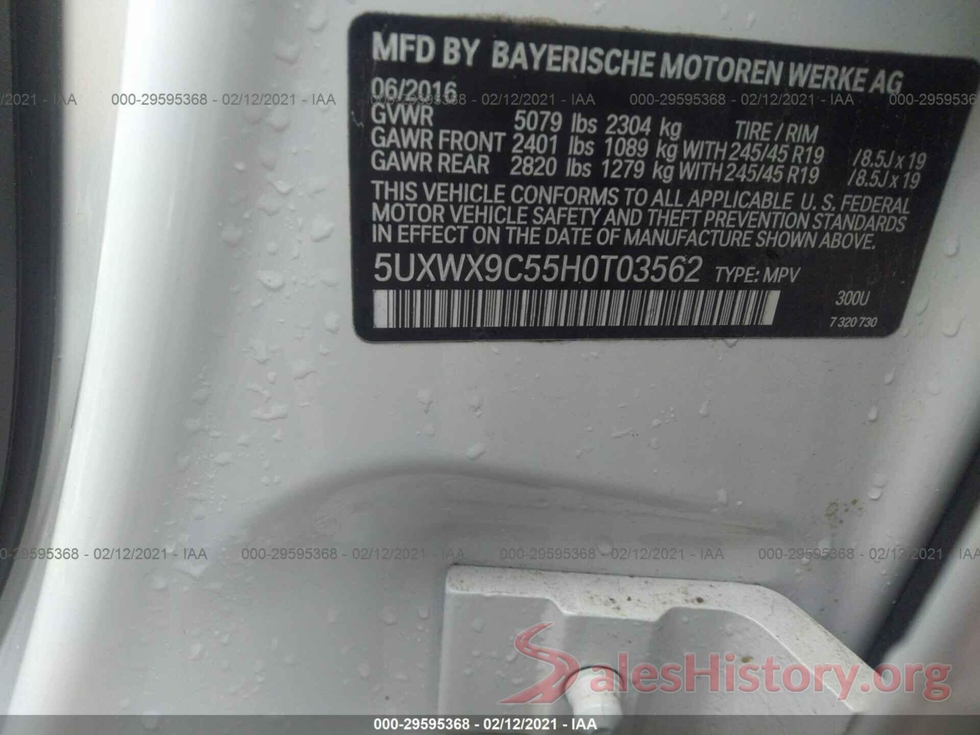 5UXWX9C55H0T03562 2017 BMW X3