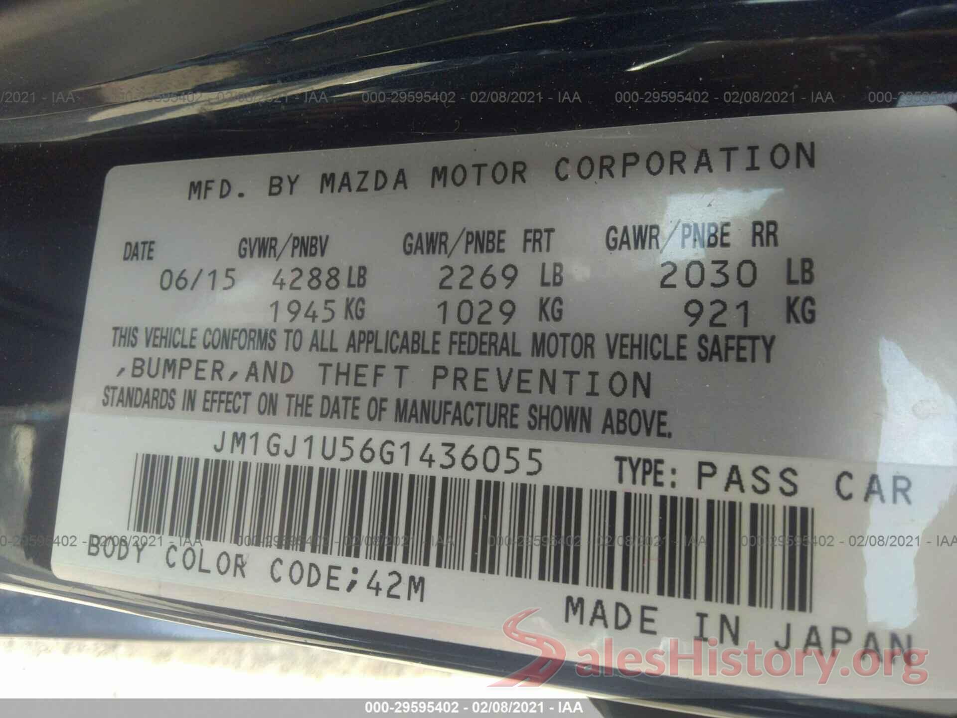 JM1GJ1U56G1436055 2016 MAZDA MAZDA6