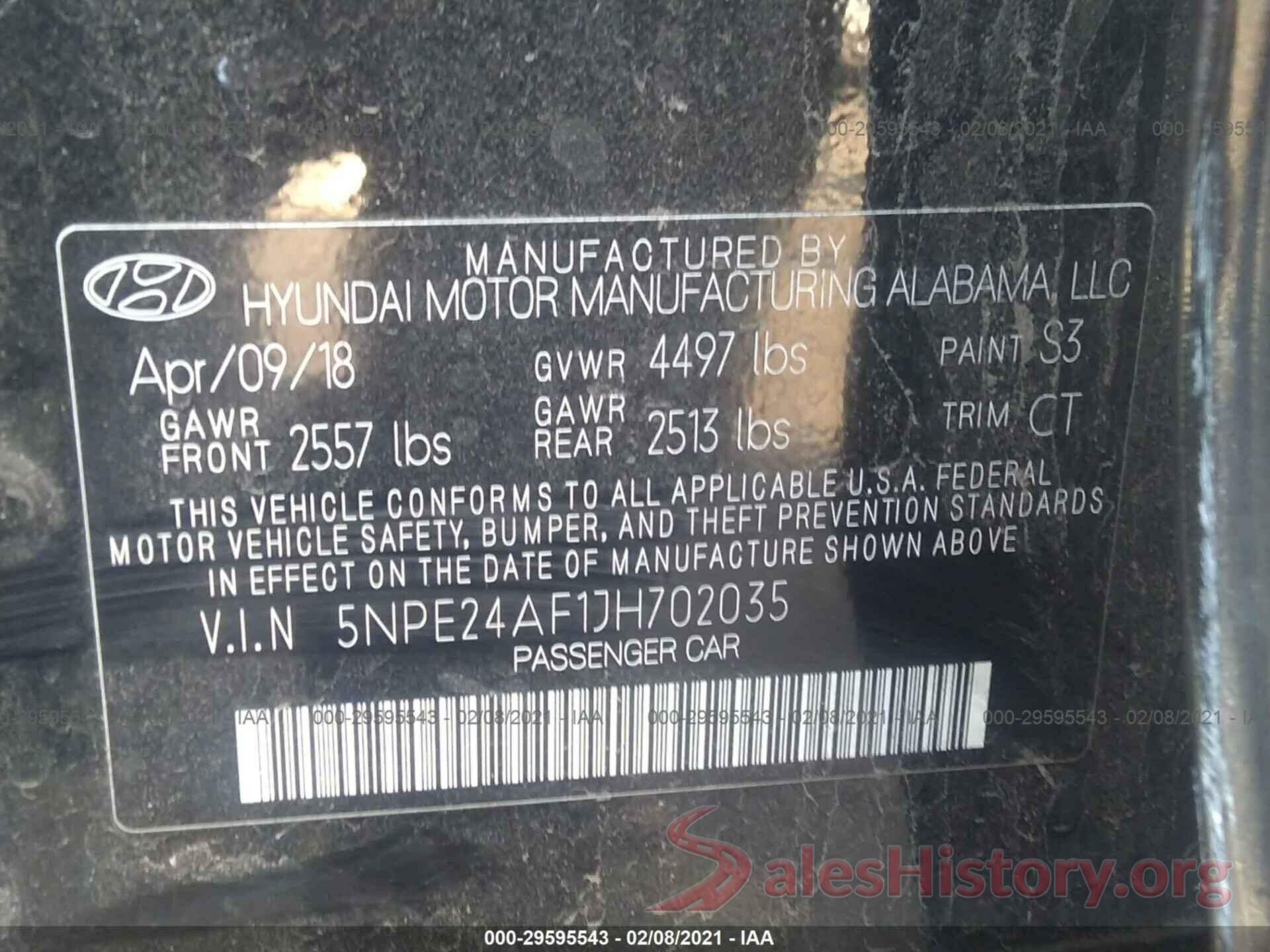 5NPE24AF1JH702035 2018 HYUNDAI SONATA