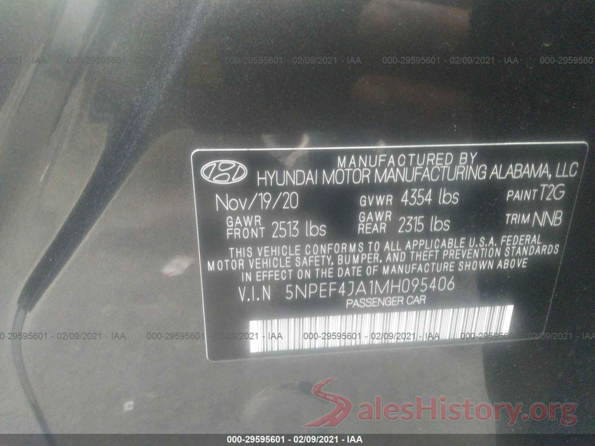 5NPEF4JA1MH095406 2021 HYUNDAI SONATA