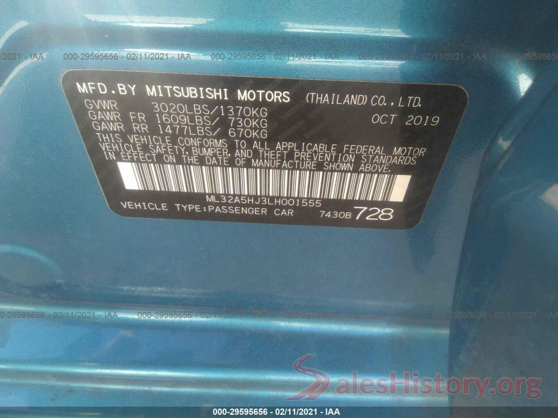 ML32A5HJ3LH001555 2020 MITSUBISHI MIRAGE