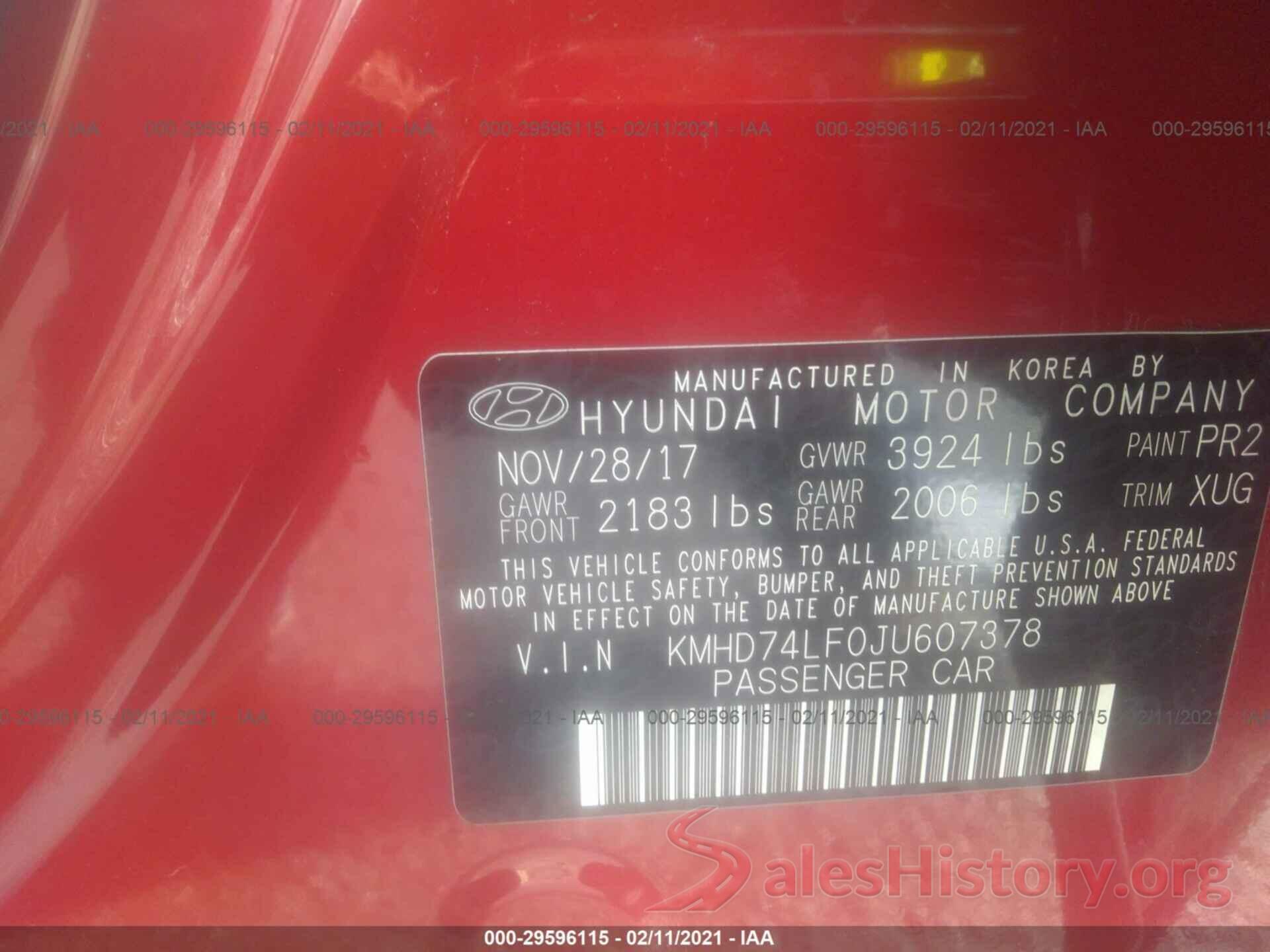 KMHD74LF0JU607378 2018 HYUNDAI ELANTRA