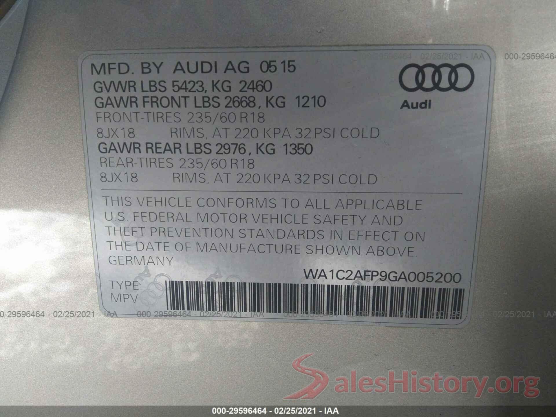 WA1C2AFP9GA005200 2016 AUDI Q5