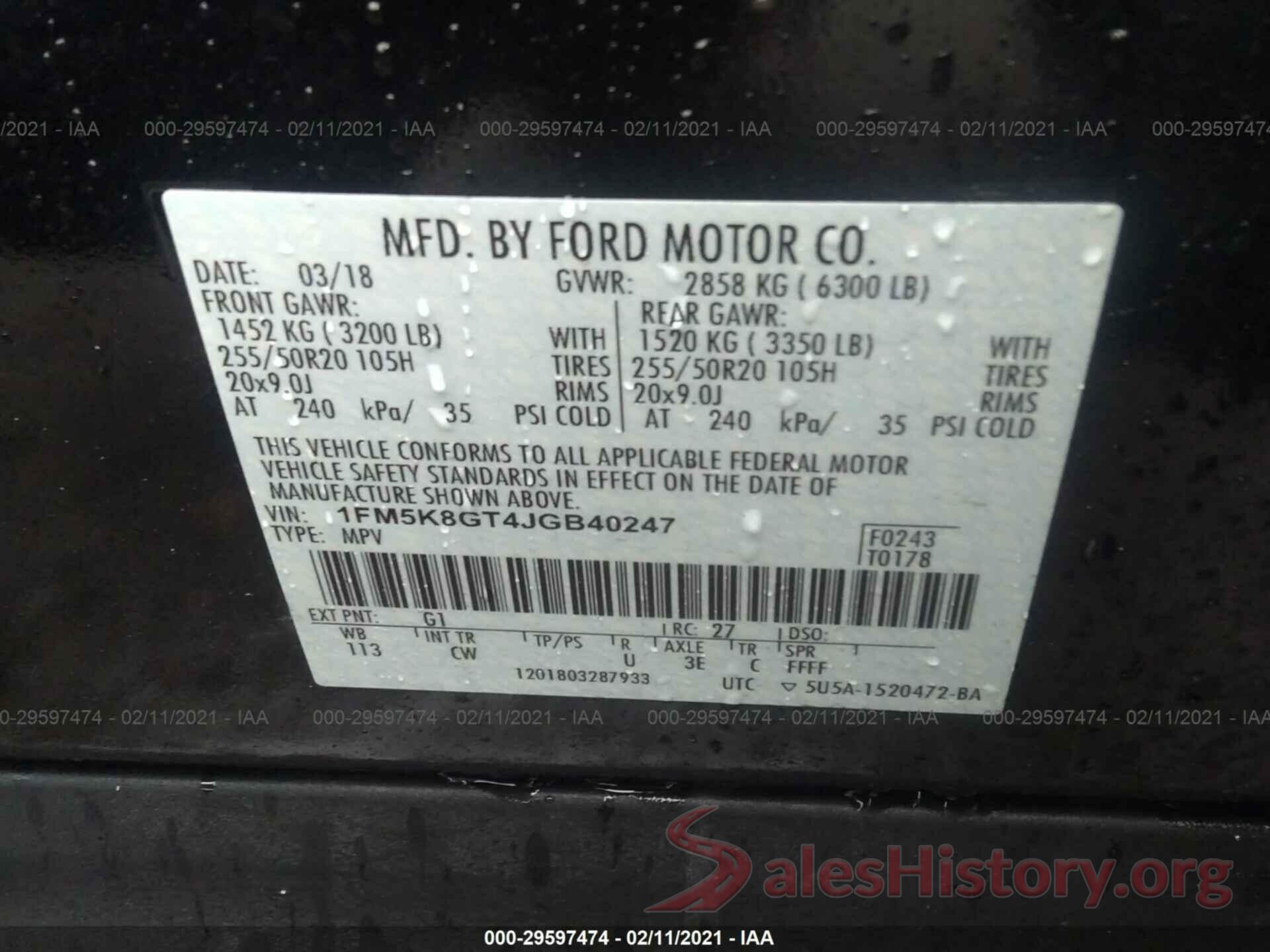 1FM5K8GT4JGB40247 2018 FORD EXPLORER