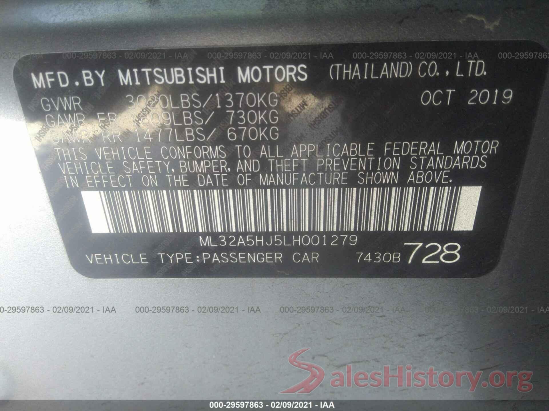 ML32A5HJ5LH001279 2020 MITSUBISHI MIRAGE