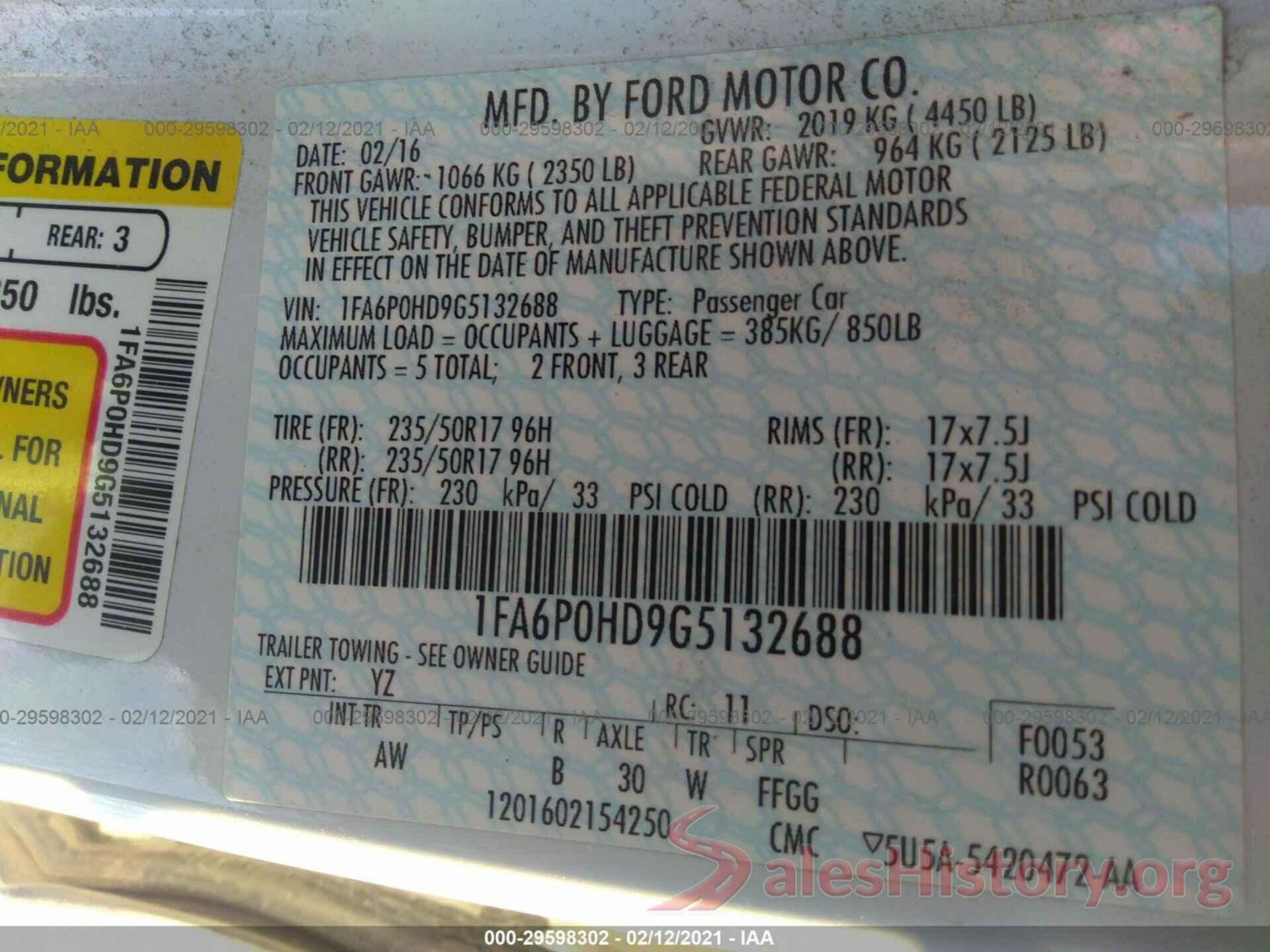 1FA6P0HD9G5132688 2016 FORD FUSION