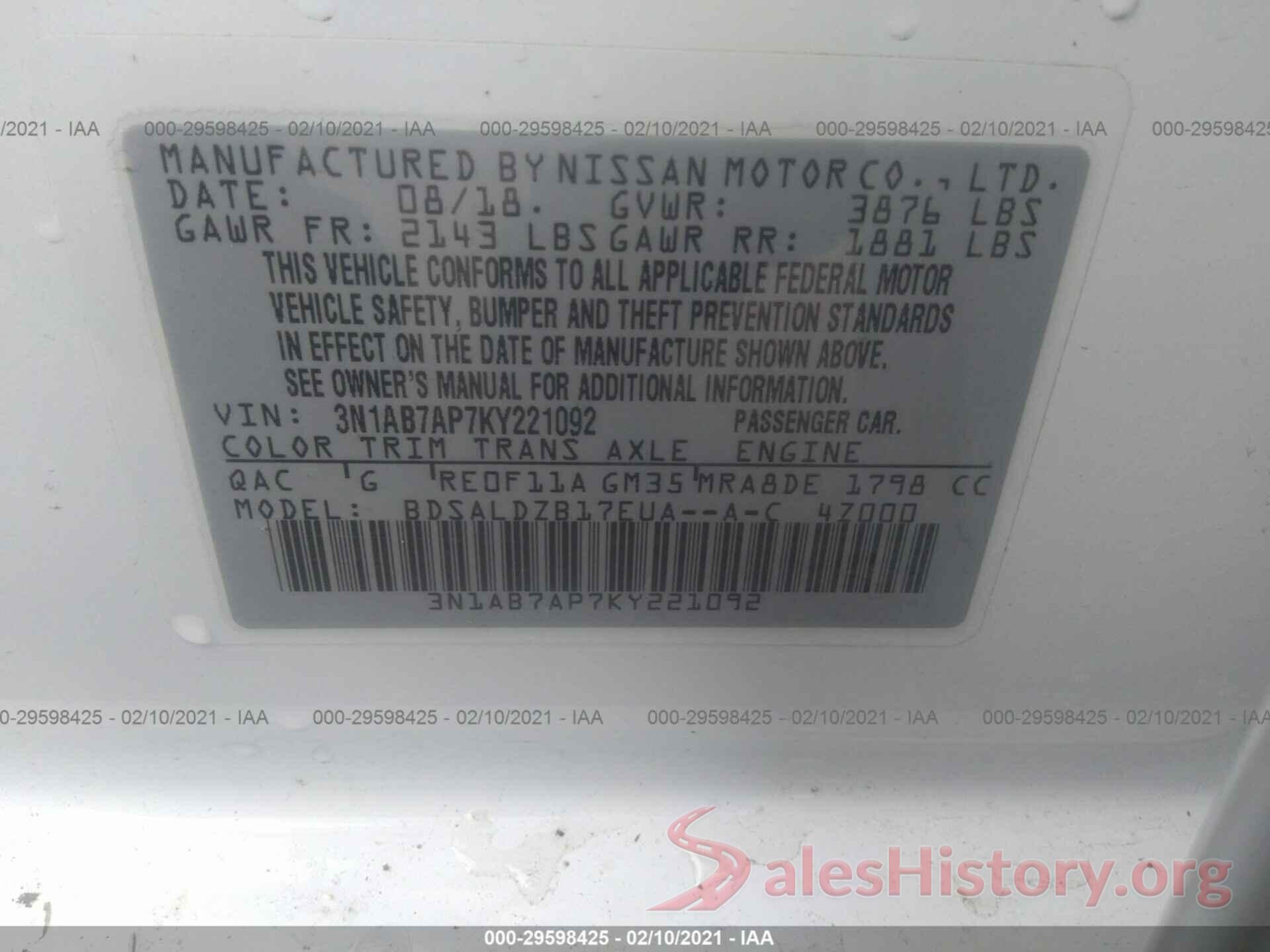 3N1AB7AP7KY221092 2019 NISSAN SENTRA