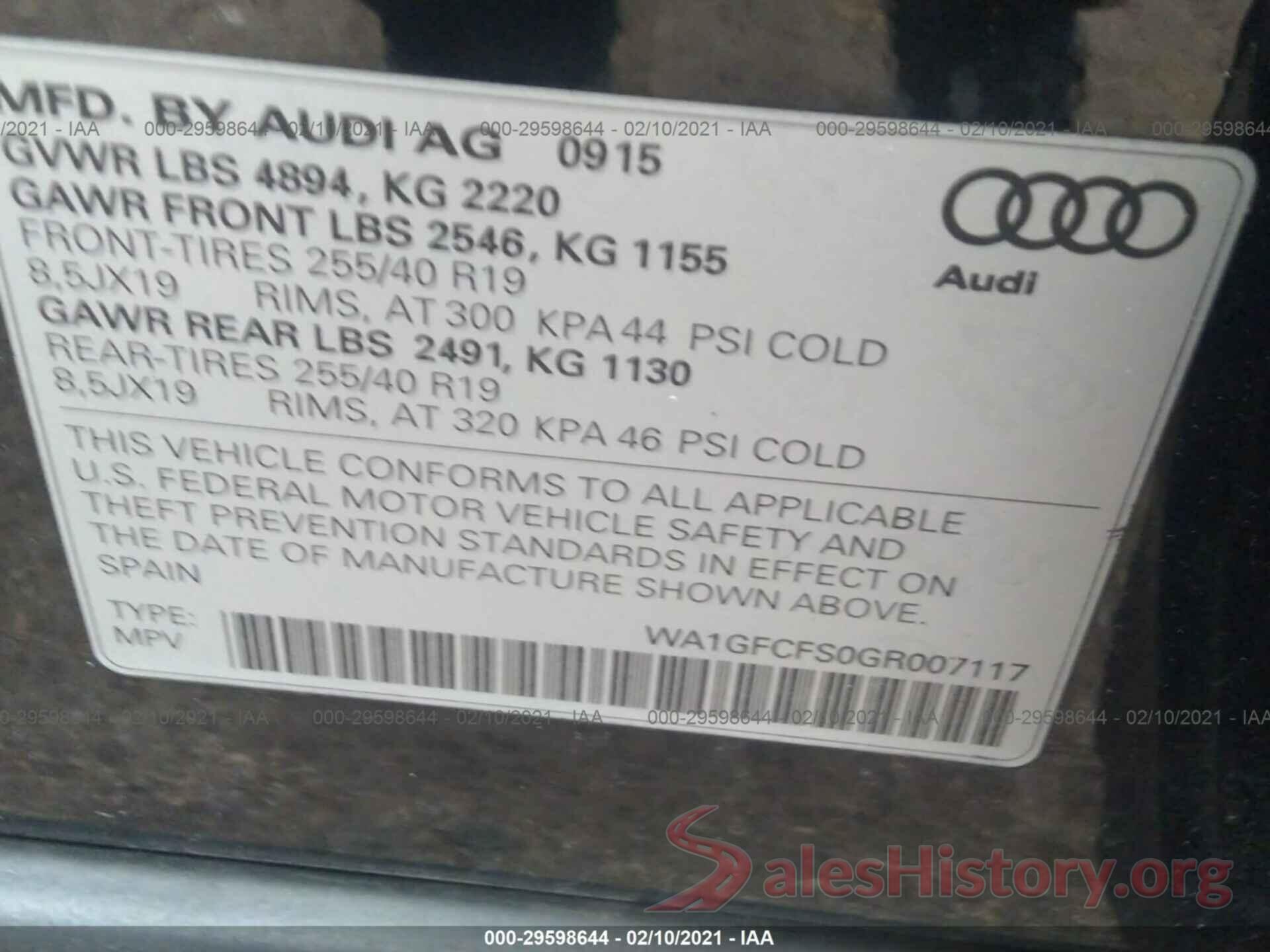 WA1GFCFS0GR007117 2016 AUDI Q3