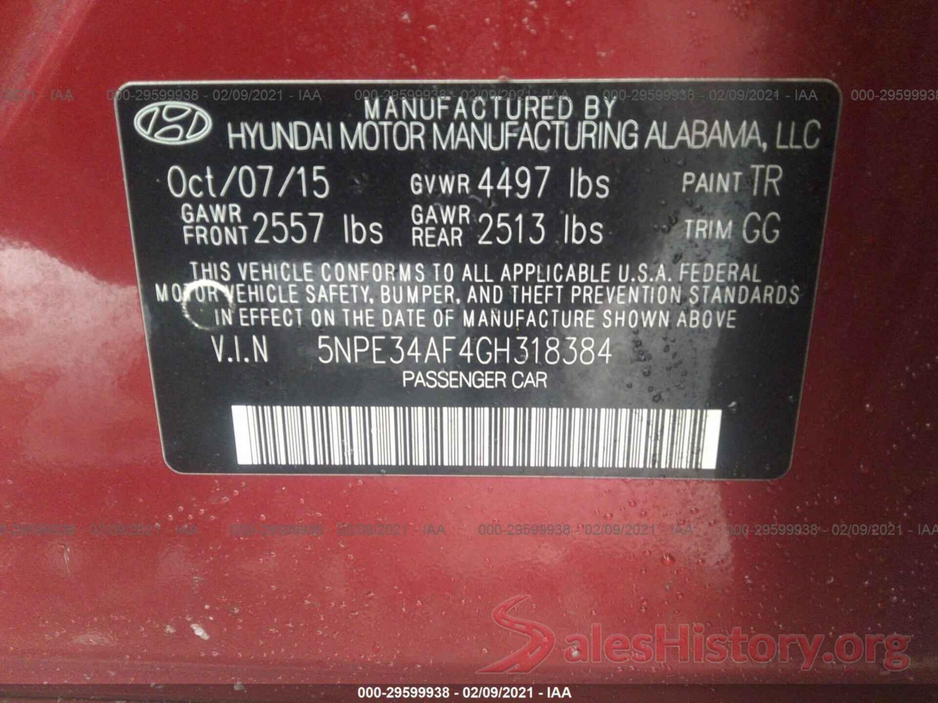 5NPE34AF4GH318384 2016 HYUNDAI SONATA