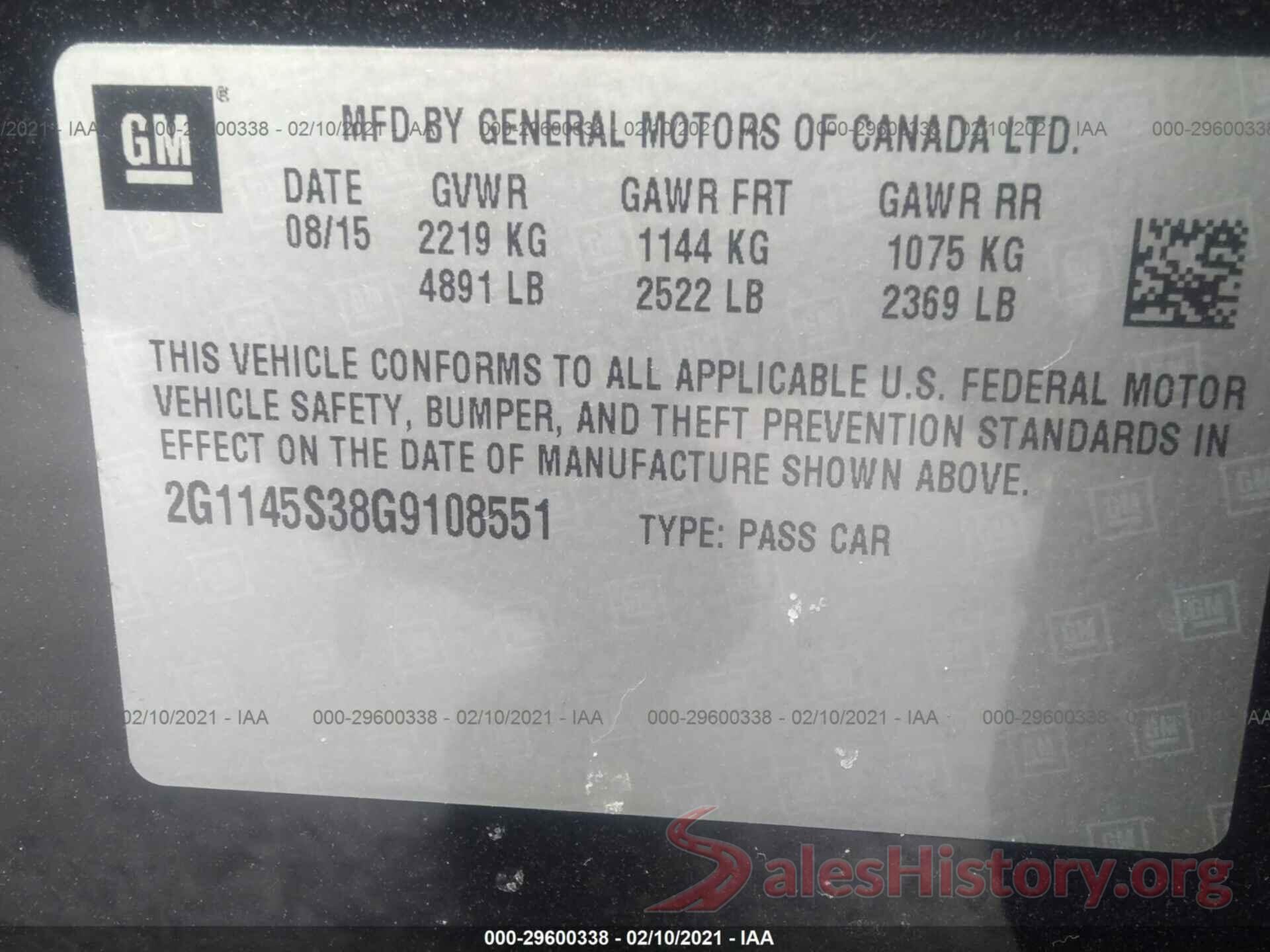 2G1145S38G9108551 2016 CHEVROLET IMPALA