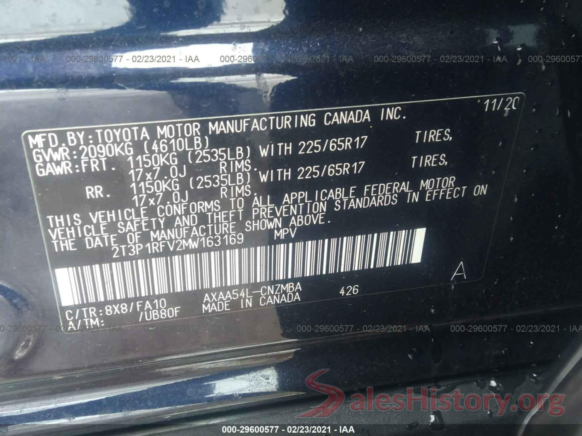 2T3P1RFV2MW163169 2021 TOYOTA RAV4