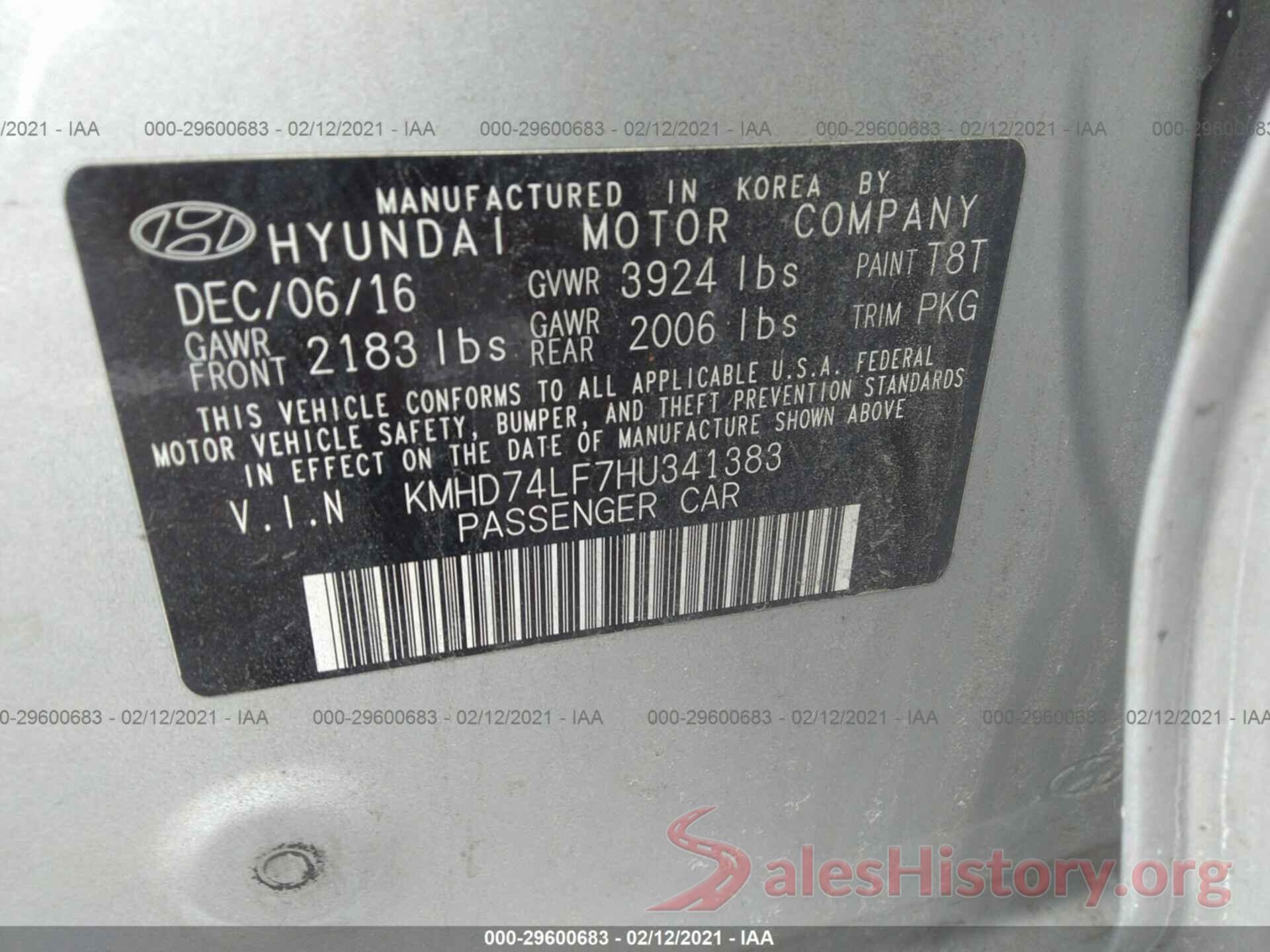 KMHD74LF7HU341383 2017 HYUNDAI ELANTRA