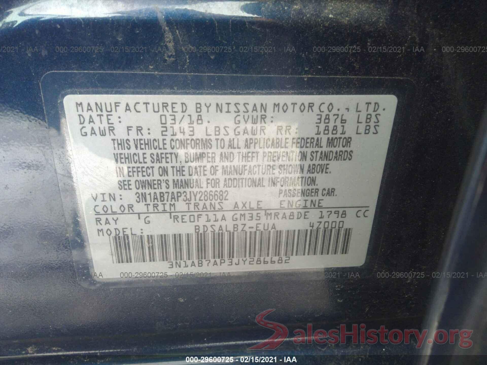 3N1AB7AP3JY286682 2018 NISSAN SENTRA