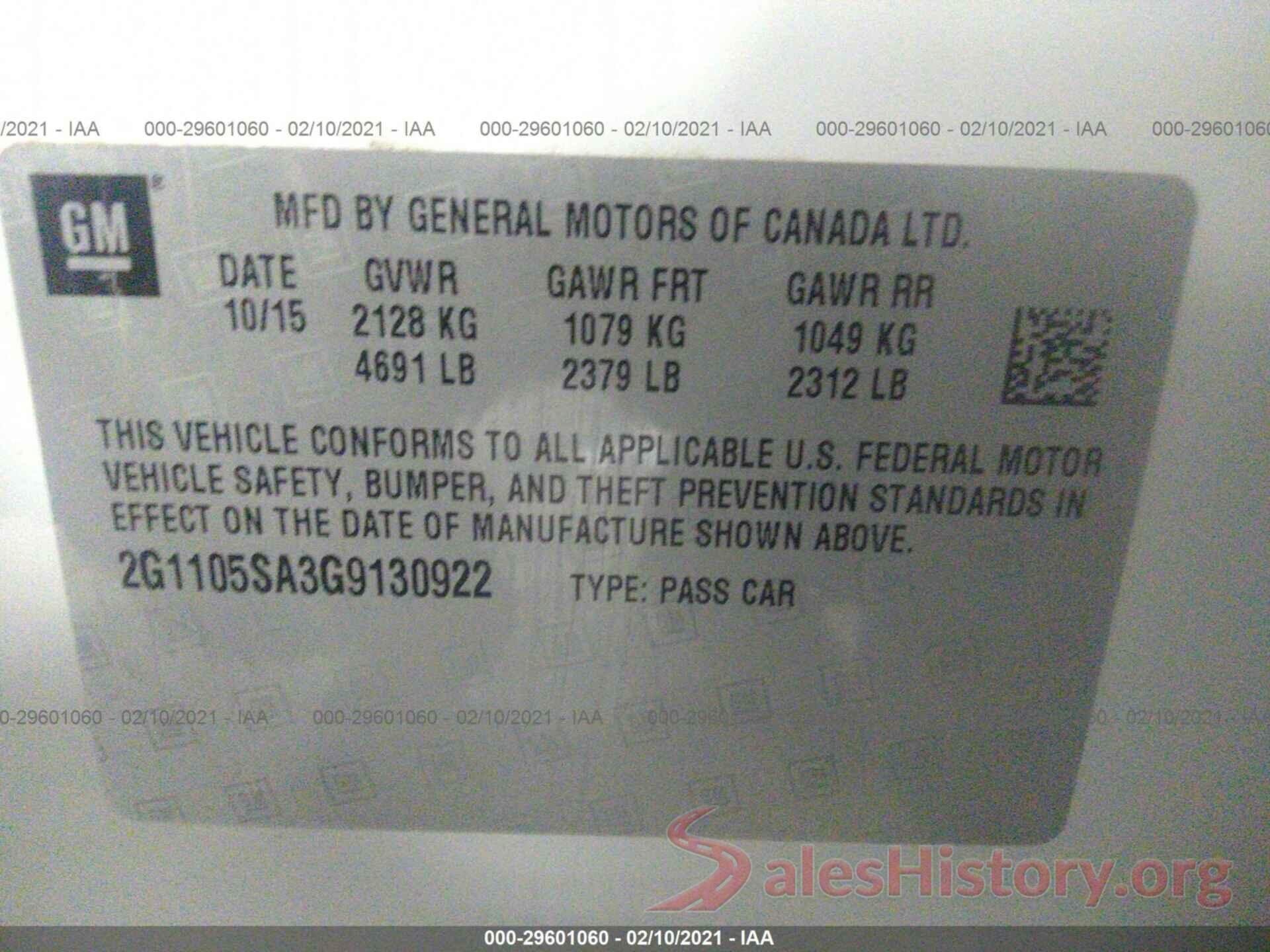 2G1105SA3G9130922 2016 CHEVROLET IMPALA