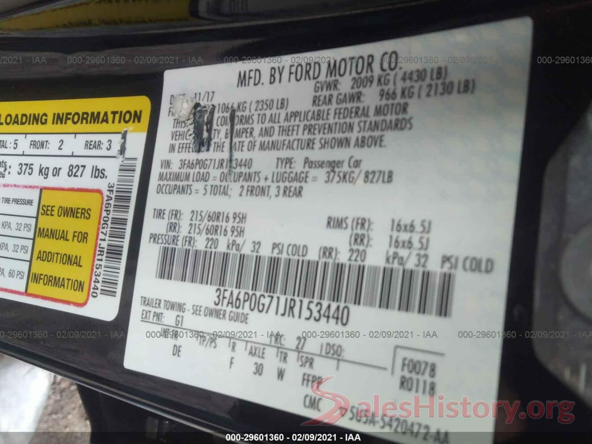 3FA6P0G71JR153440 2018 FORD FUSION