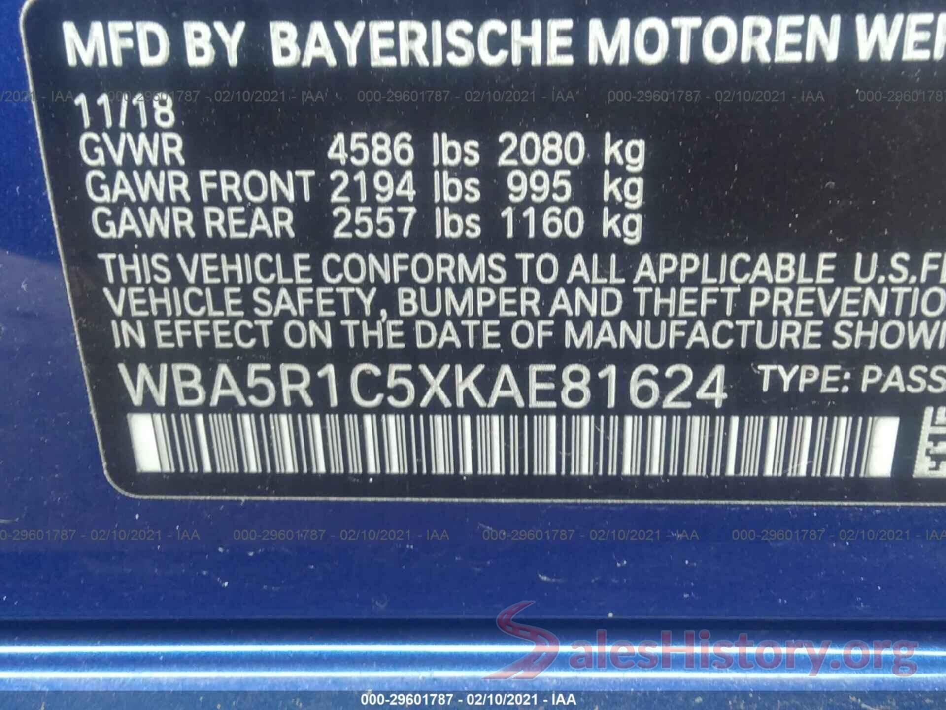 WBA5R1C5XKAE81624 2019 BMW 3 SERIES