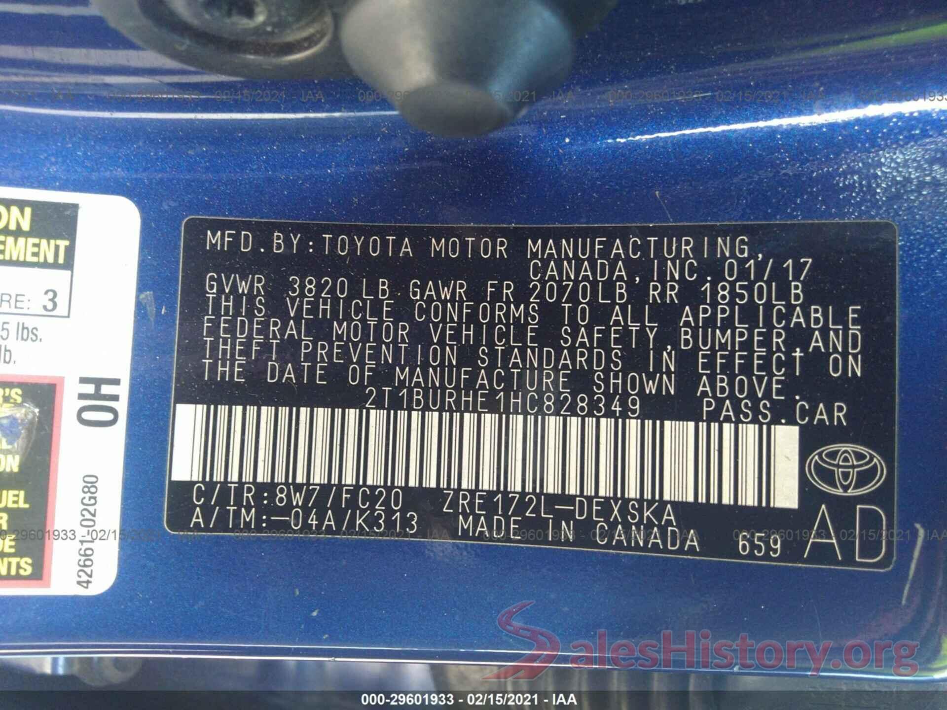 2T1BURHE1HC828349 2017 TOYOTA COROLLA