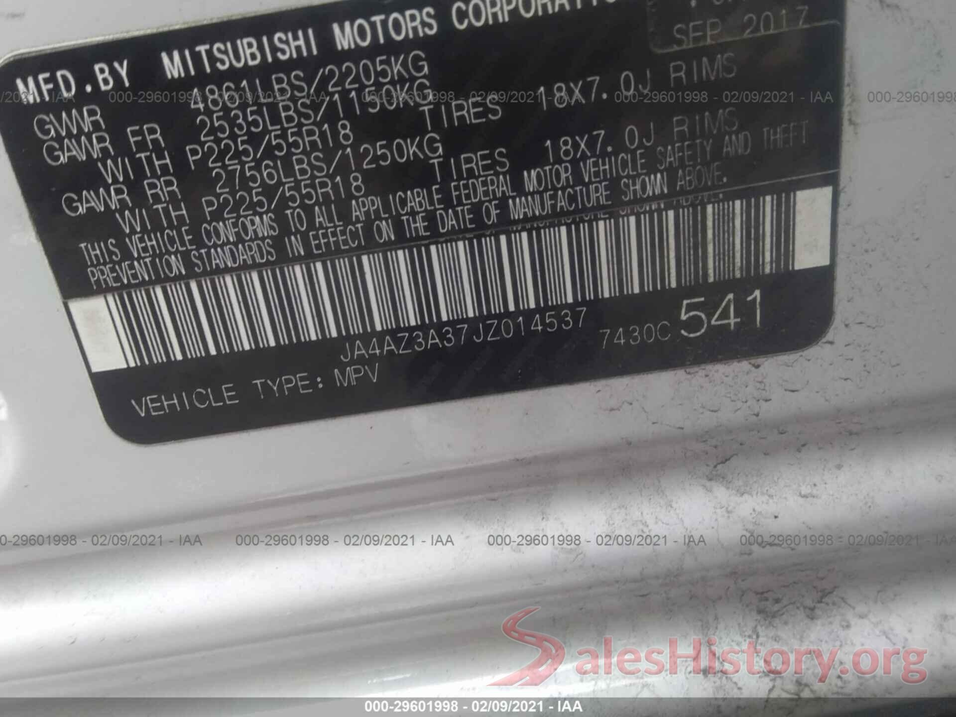 JA4AZ3A37JZ014537 2018 MITSUBISHI OUTLANDER