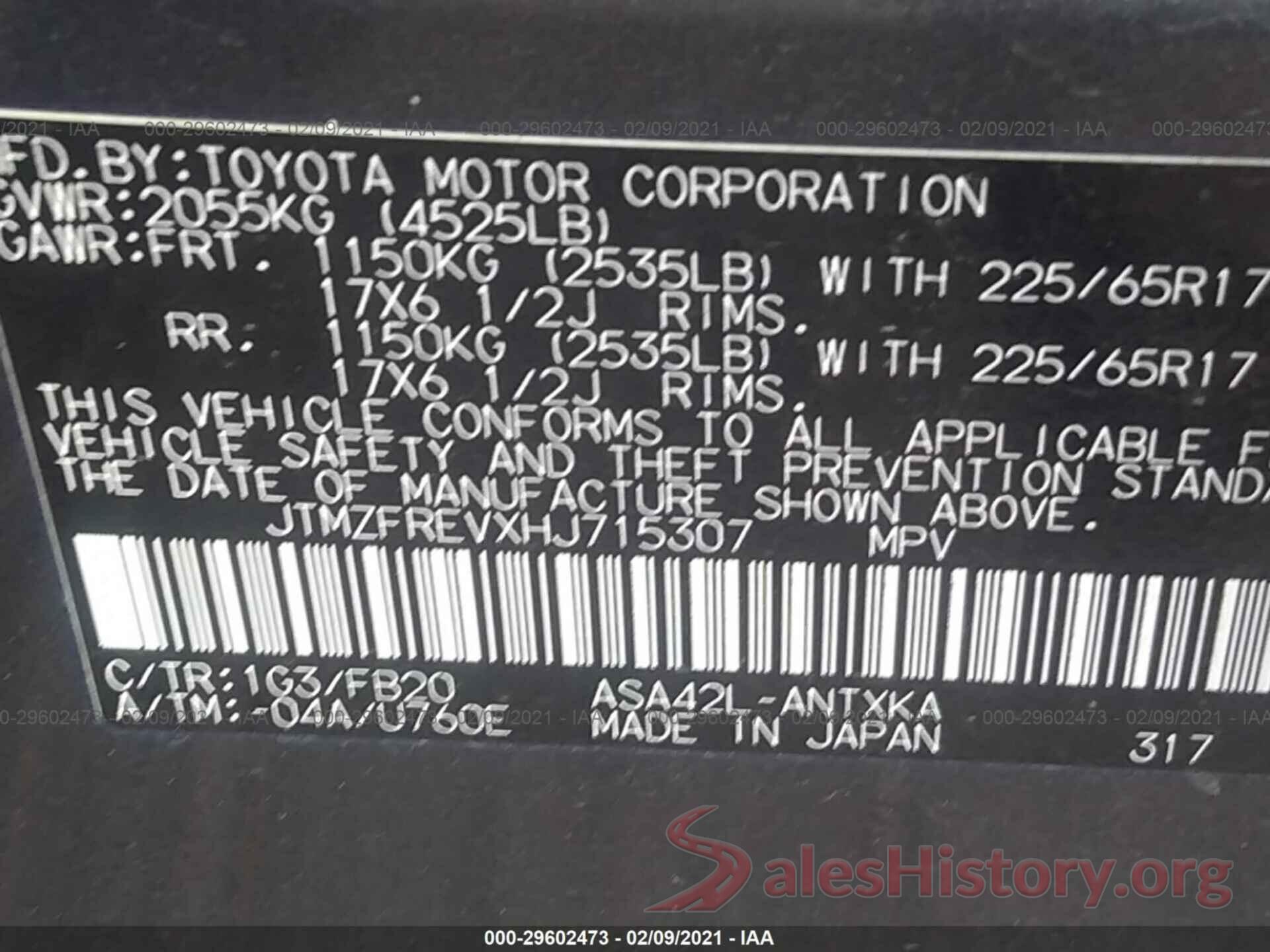 JTMZFREVXHJ715307 2017 TOYOTA RAV4