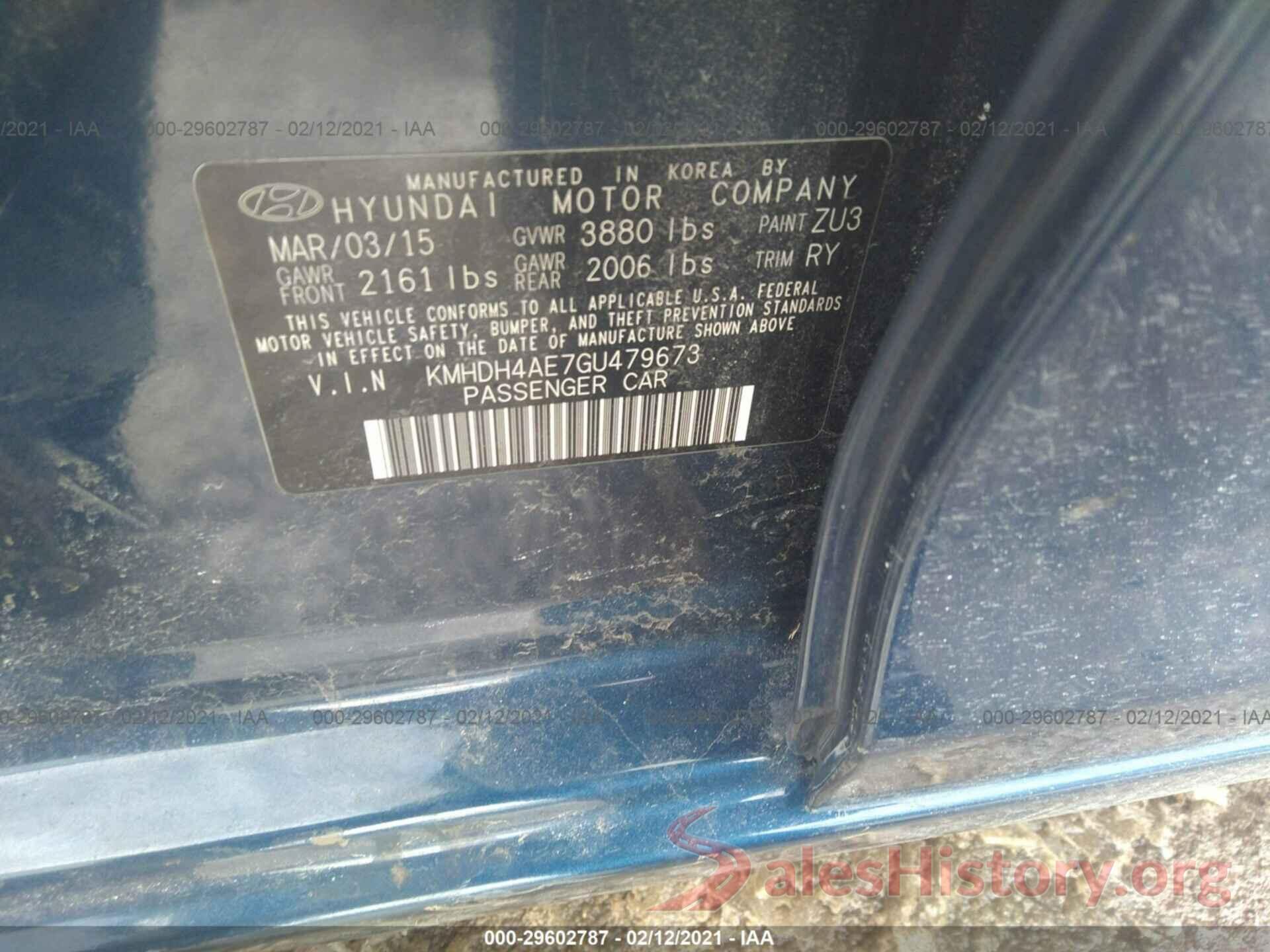 KMHDH4AE7GU479673 2016 HYUNDAI ELANTRA