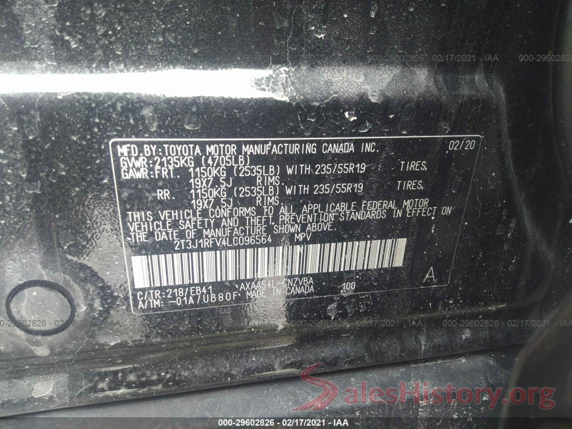 2T3J1RFV4LC096564 2020 TOYOTA RAV4