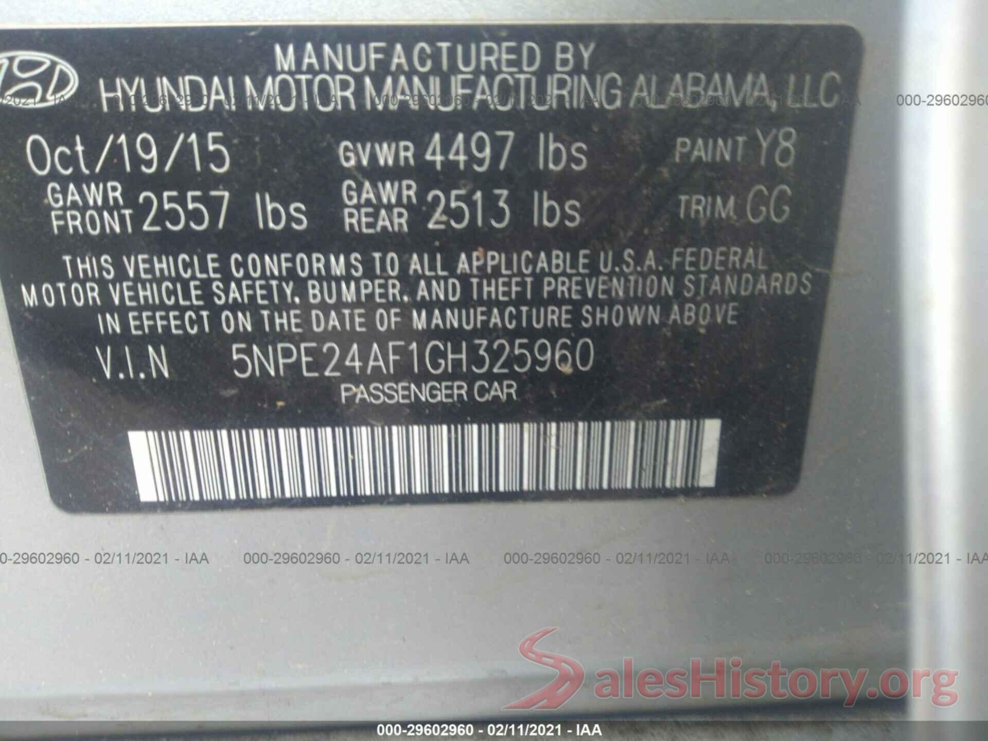 5NPE24AF1GH325960 2016 HYUNDAI SONATA