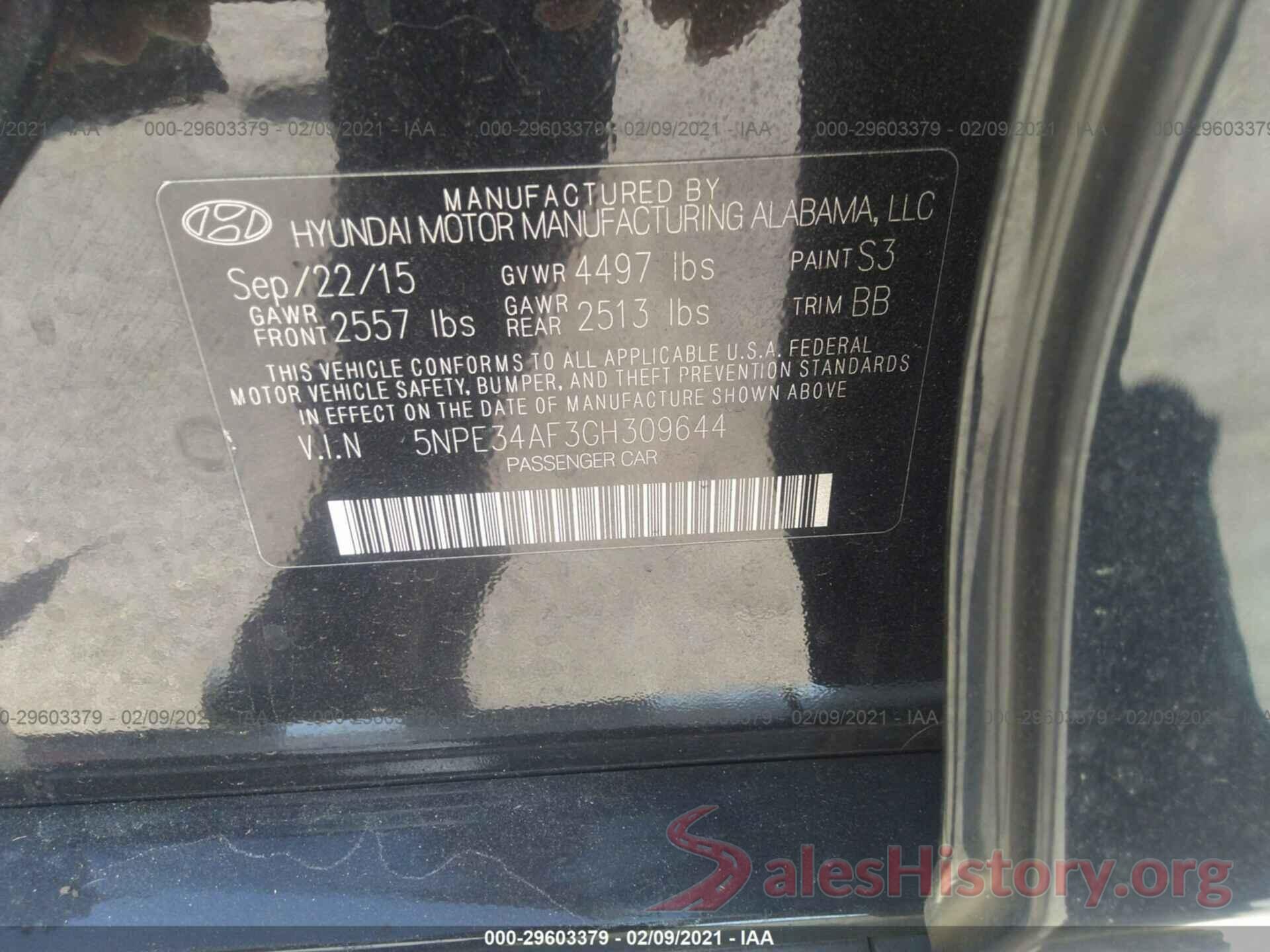 5NPE34AF3GH309644 2016 HYUNDAI SONATA