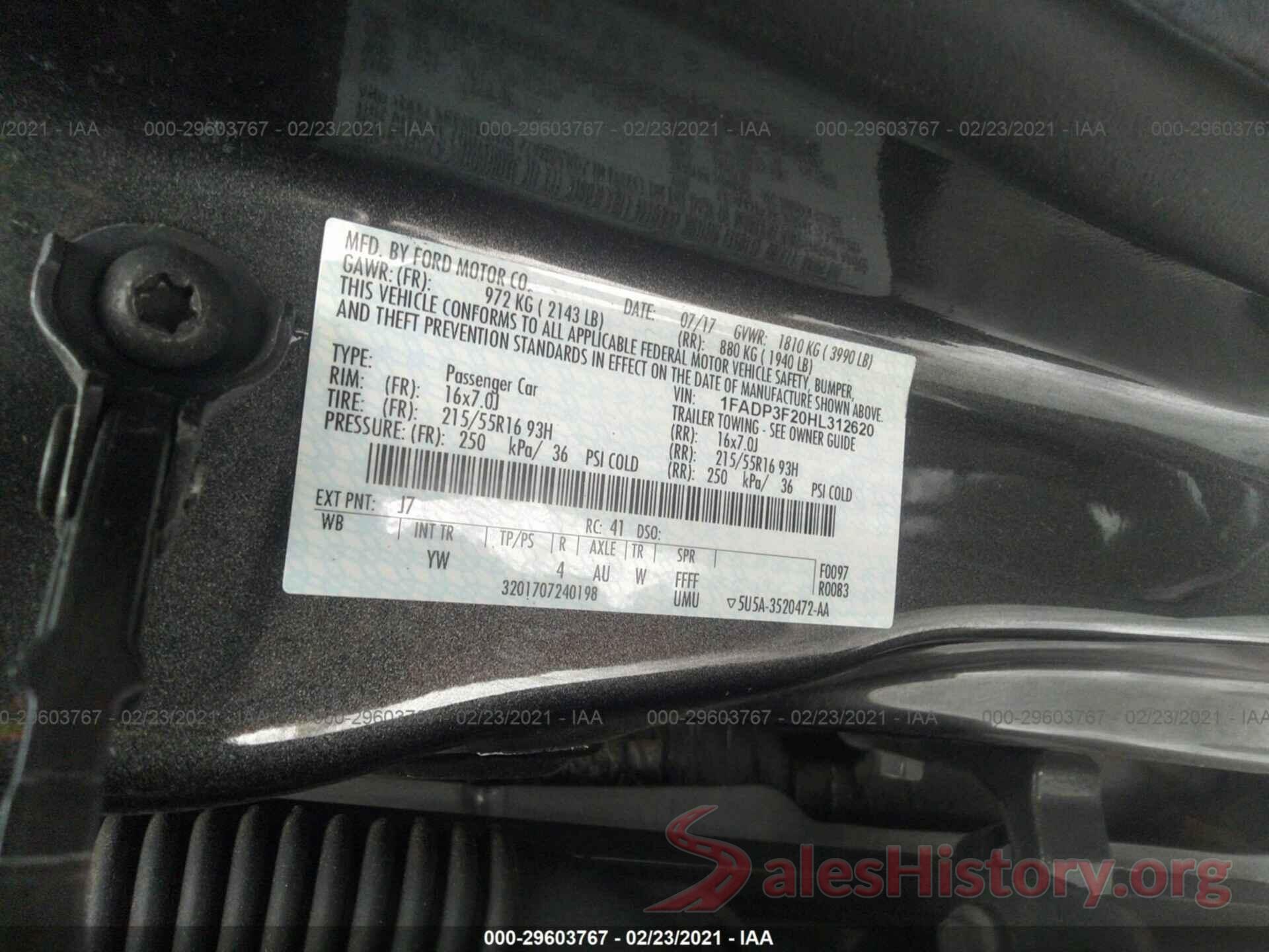 1FADP3F20HL312620 2017 FORD FOCUS