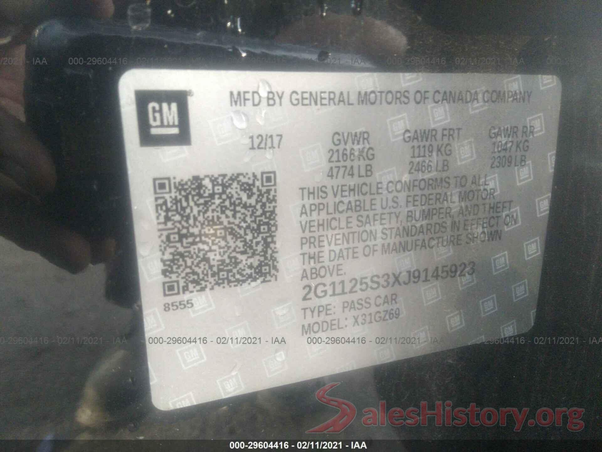 2G1125S3XJ9145923 2018 CHEVROLET IMPALA