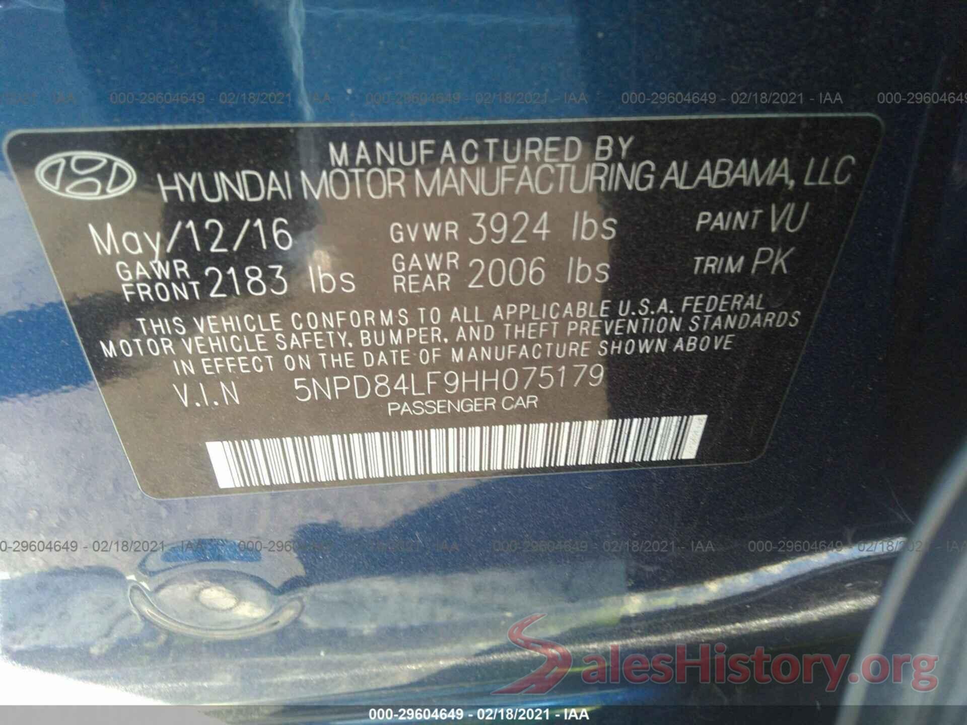 5NPD84LF9HH075179 2017 HYUNDAI ELANTRA