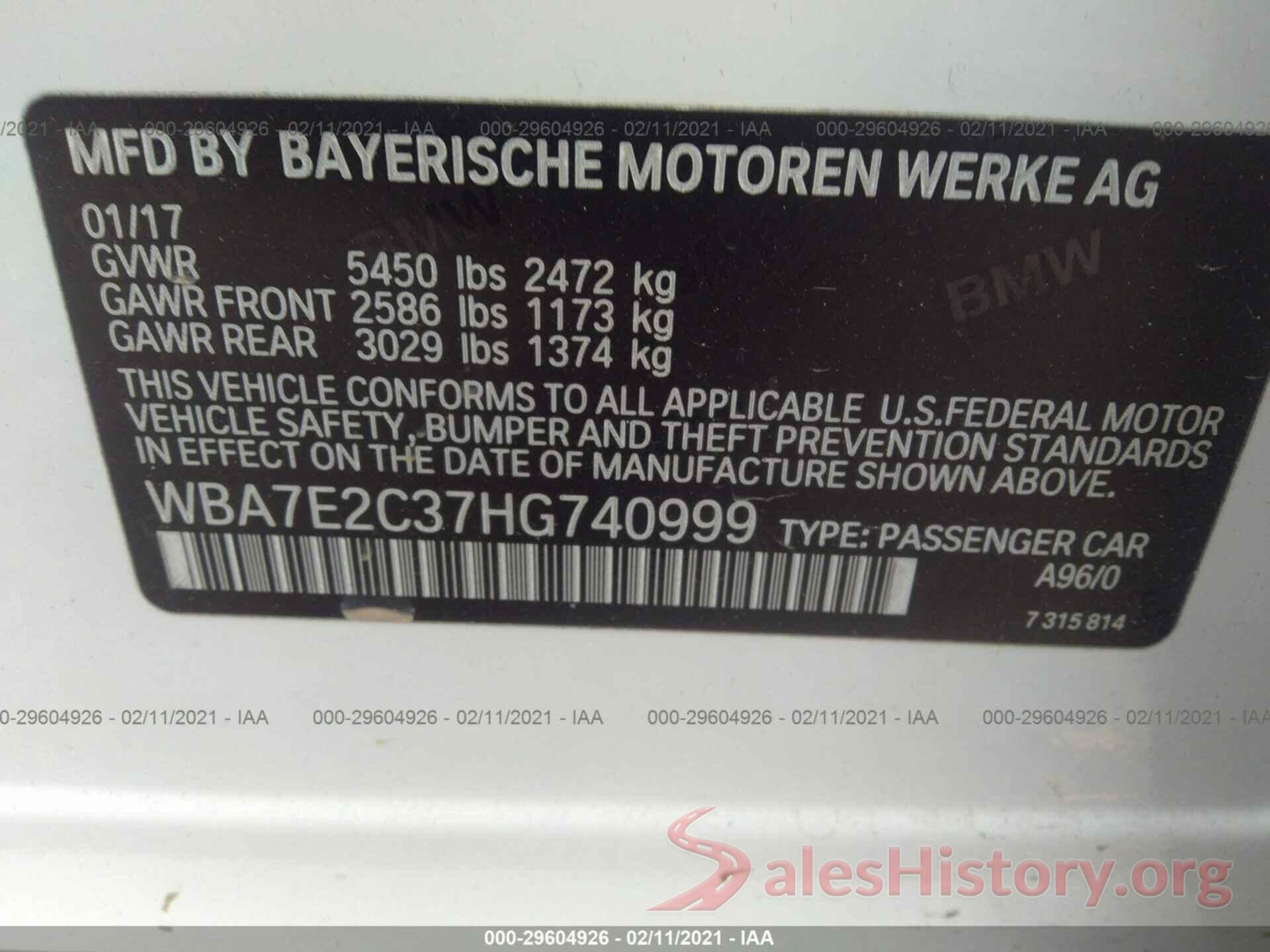 WBA7E2C37HG740999 2017 BMW 7 SERIES