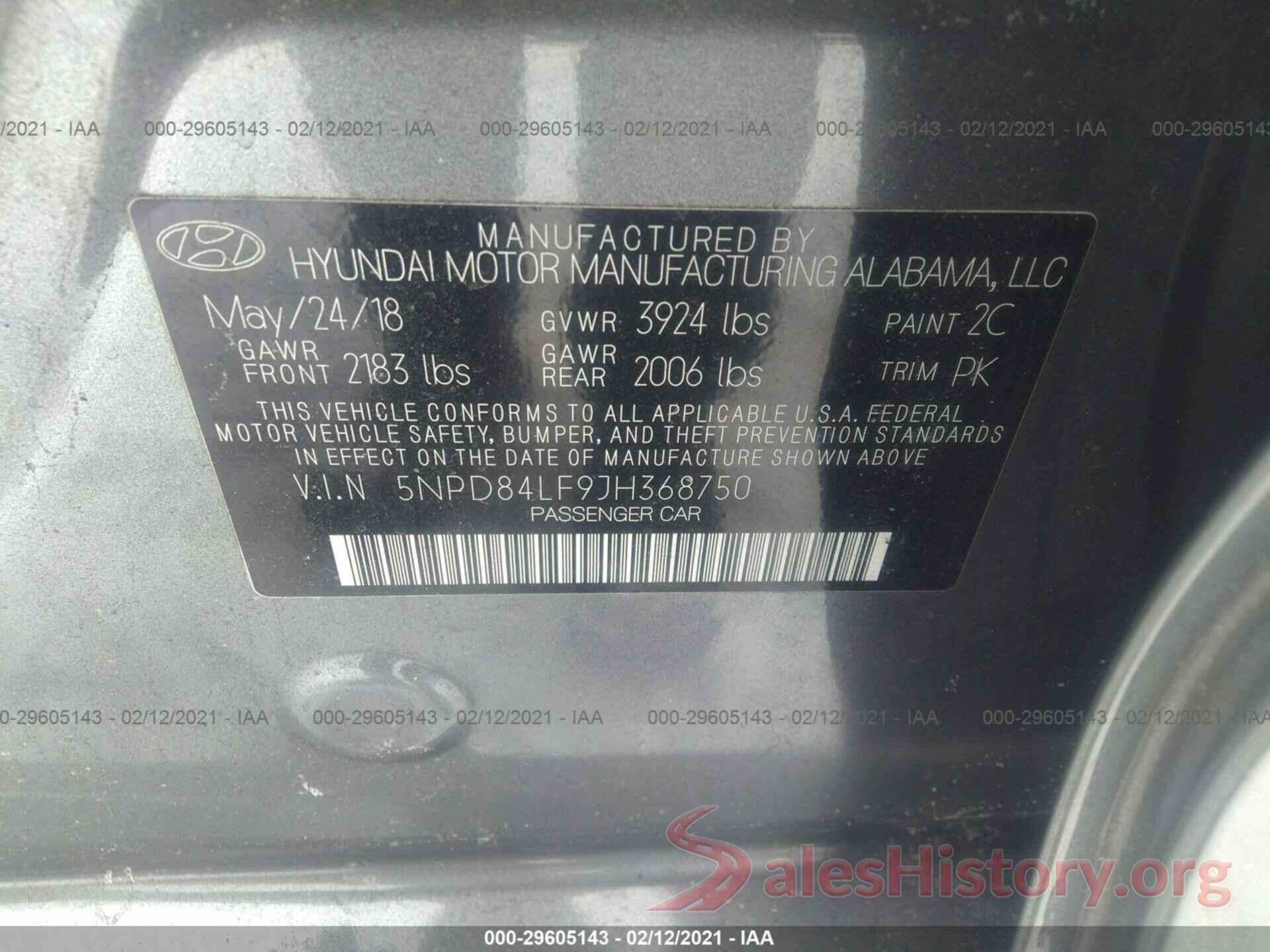 5NPD84LF9JH368750 2018 HYUNDAI ELANTRA