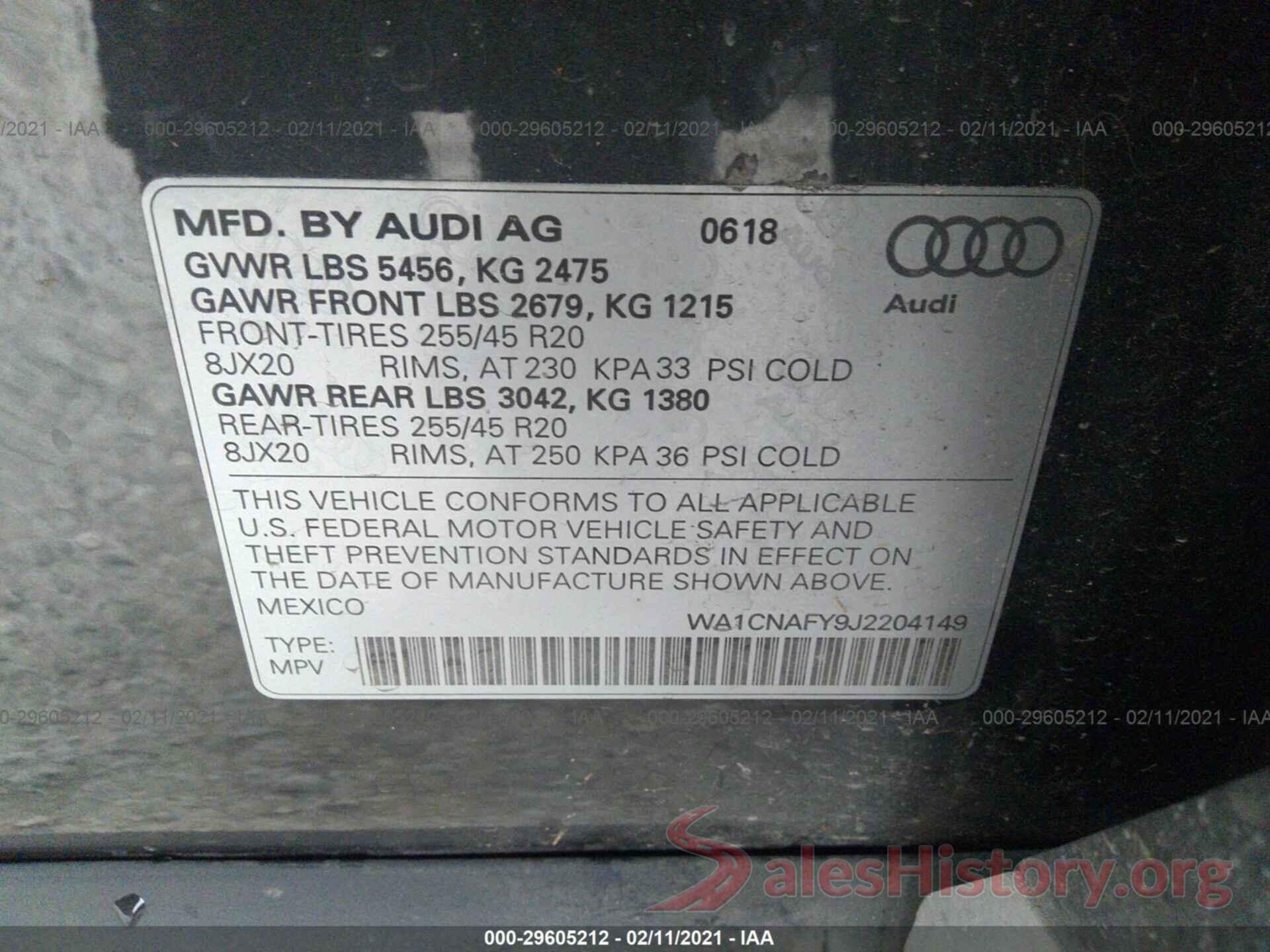 WA1CNAFY9J2204149 2018 AUDI Q5