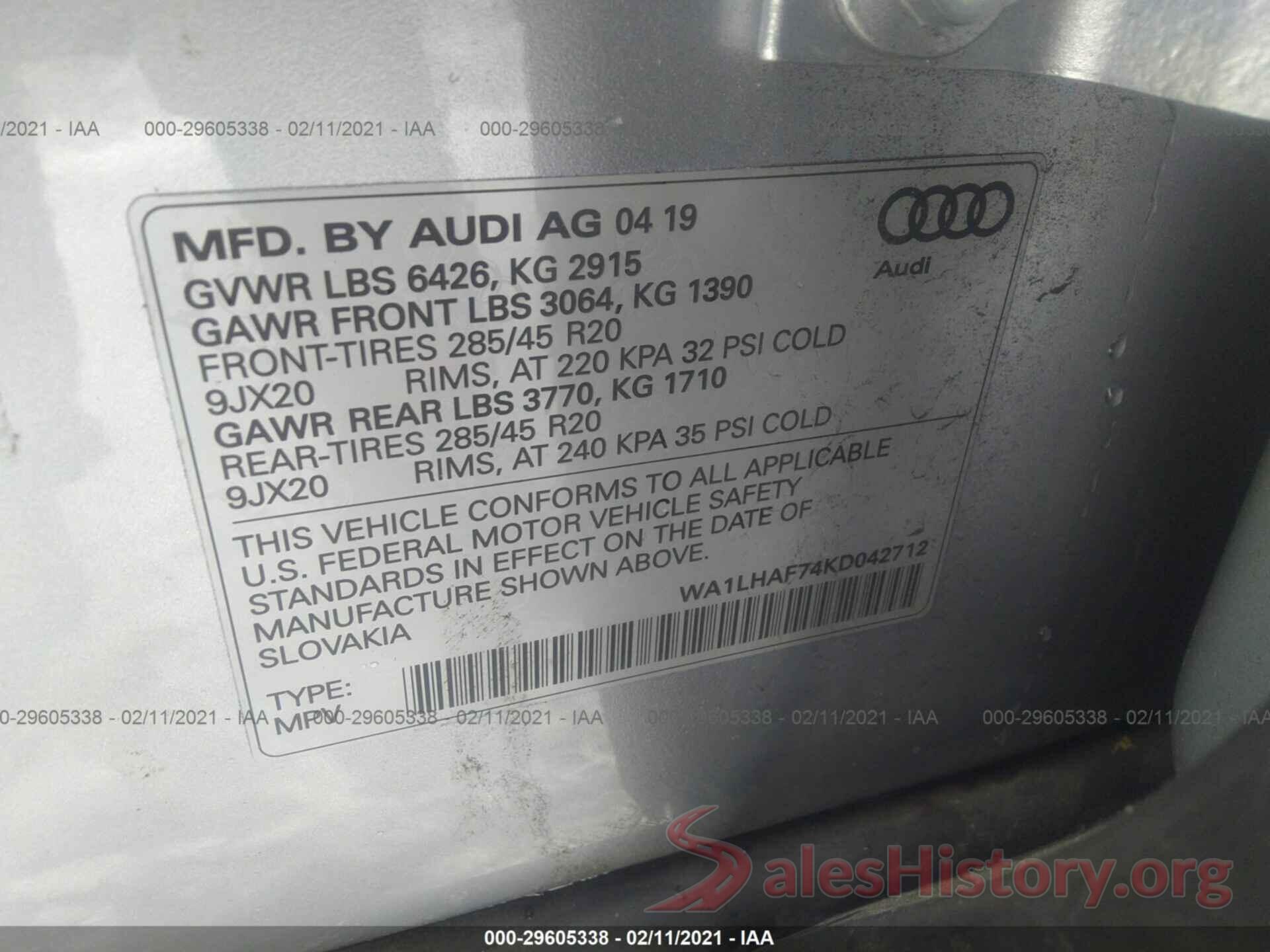 WA1LHAF74KD042712 2019 AUDI Q7