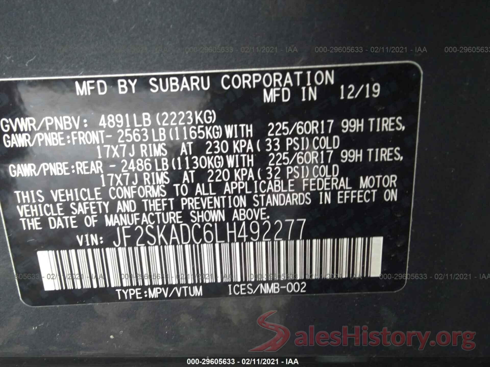 JF2SKADC6LH492277 2020 SUBARU FORESTER