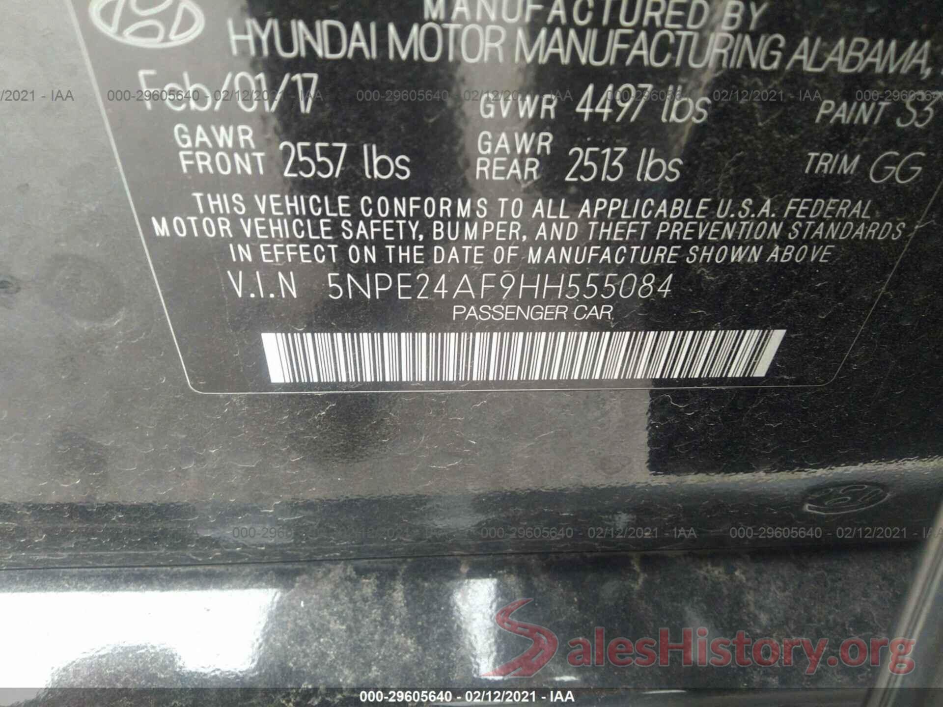 5NPE24AF9HH555084 2017 HYUNDAI SONATA